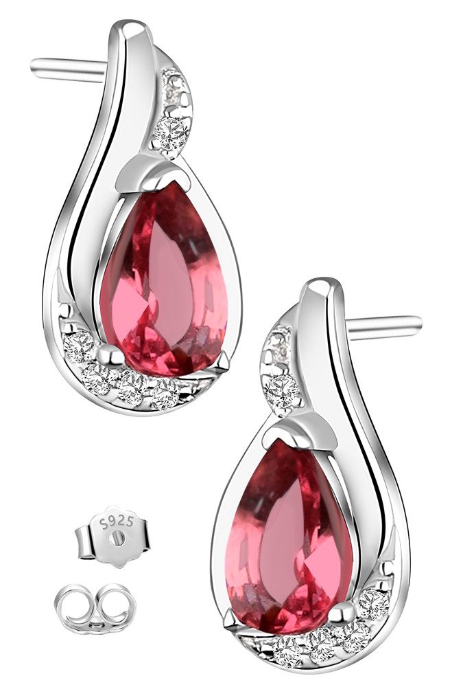 Limana Paar Ohrstecker Ohrringe 925 Silber rot-pink für Freundin Frauen Damen Mutter (inkl. Schmuckbox), Geschenk Valentinstag Jahrestag Weihnachten Geburtstag Muttertag