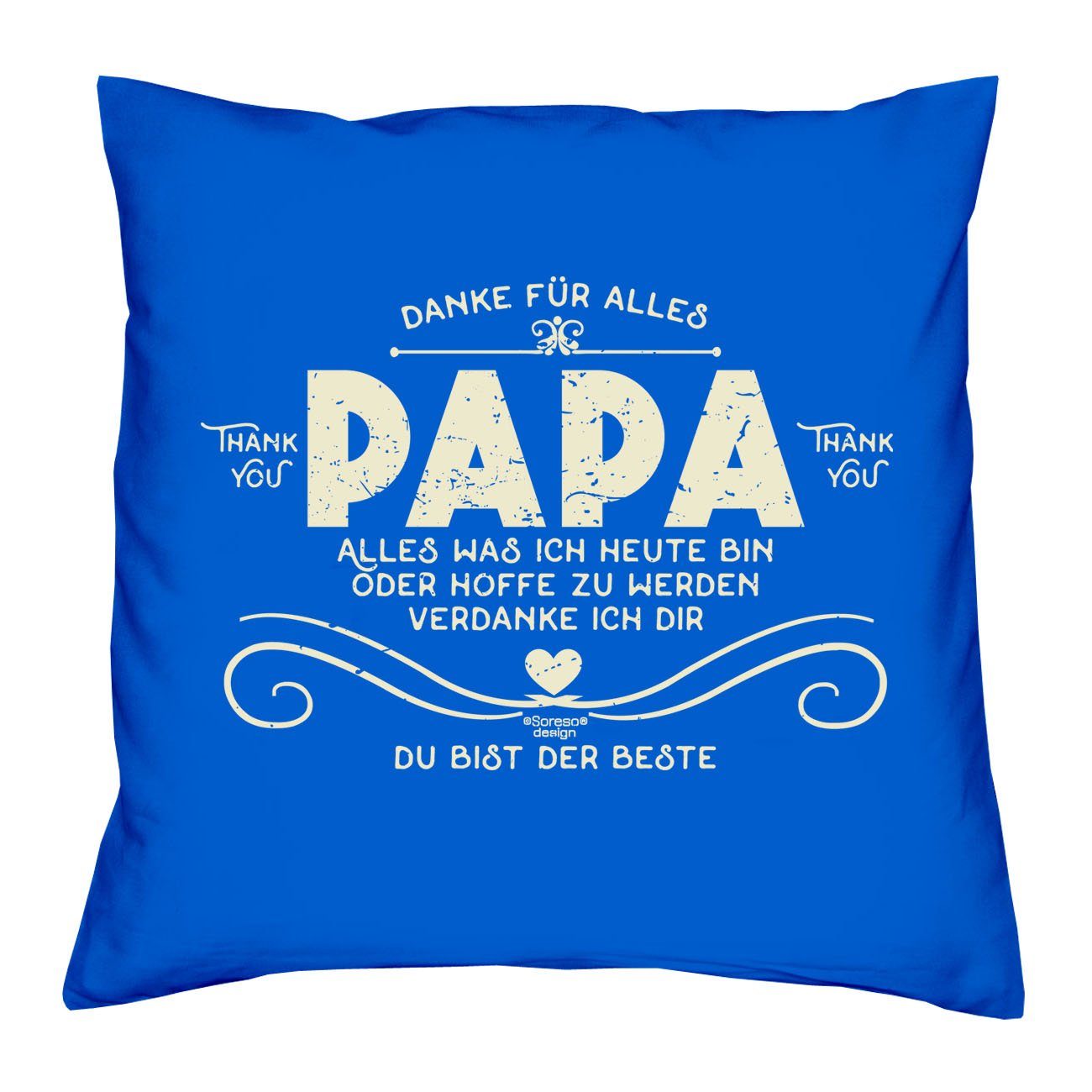 Soreso® Dekokissen Kissen Männer Vatertagsgeschenk Danke Papa royal-blau & Sleep, Sprüche Socken Papa