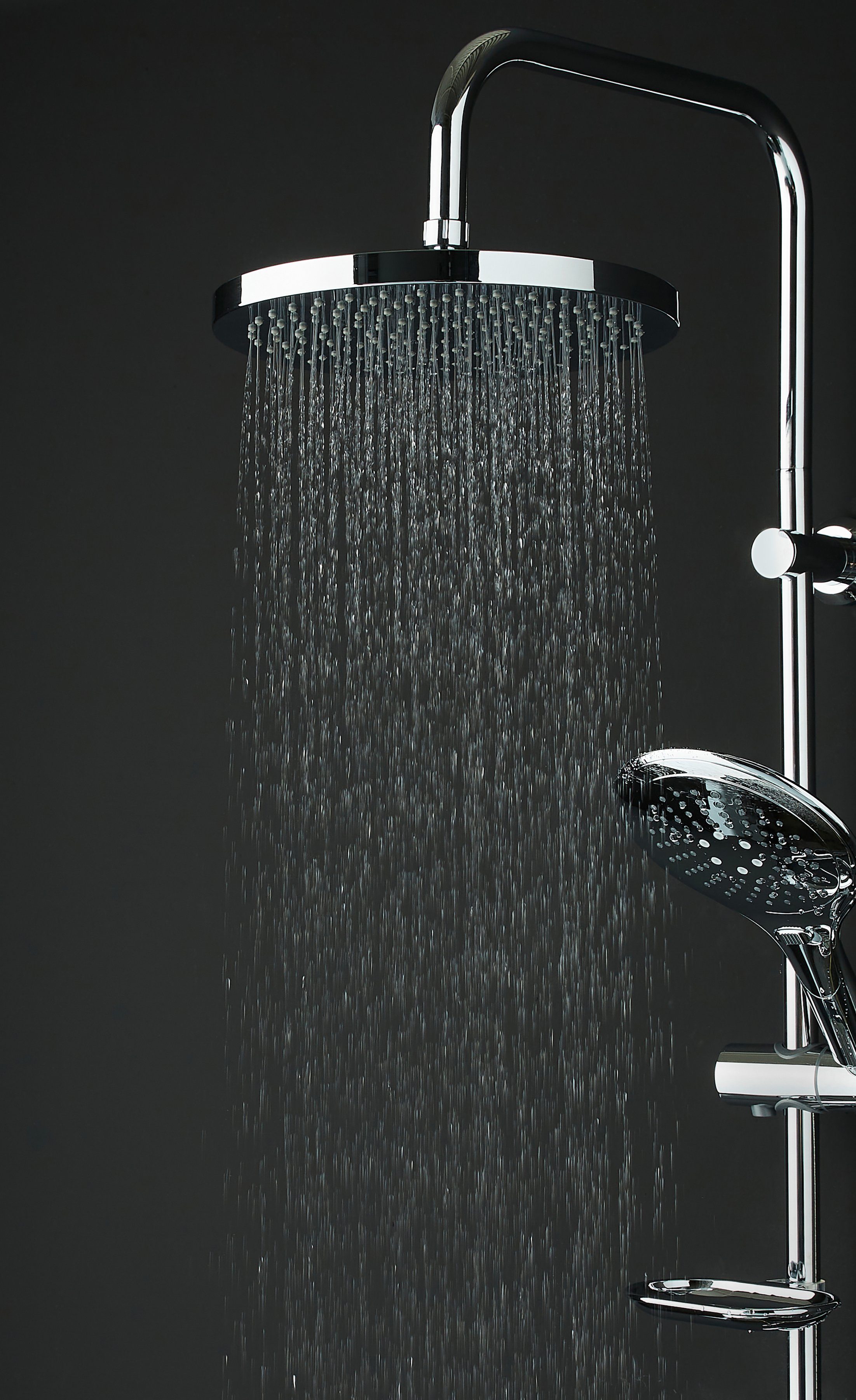 welltime Lina shower rail set, 105 cm high, overhead shower with soap dish, overhead shower with 20 cm edge length