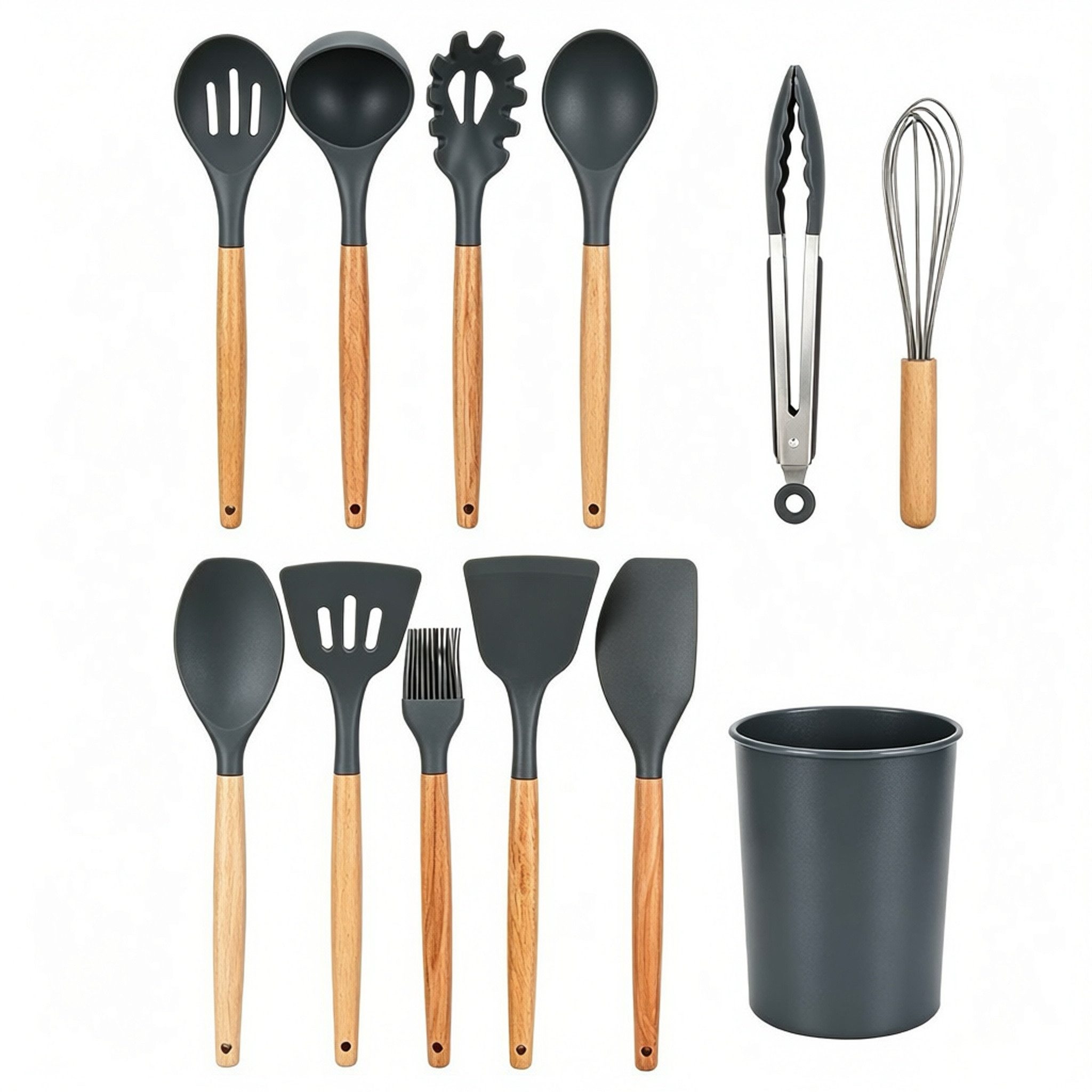 ibettertec Kochbesteck-Set 12-teiliges Silikon Küchenhelfer-Set, vielseitige Kochutensilien, 12-teiliges,antihaftbeschichtetes Kochbesteck,Silikon
