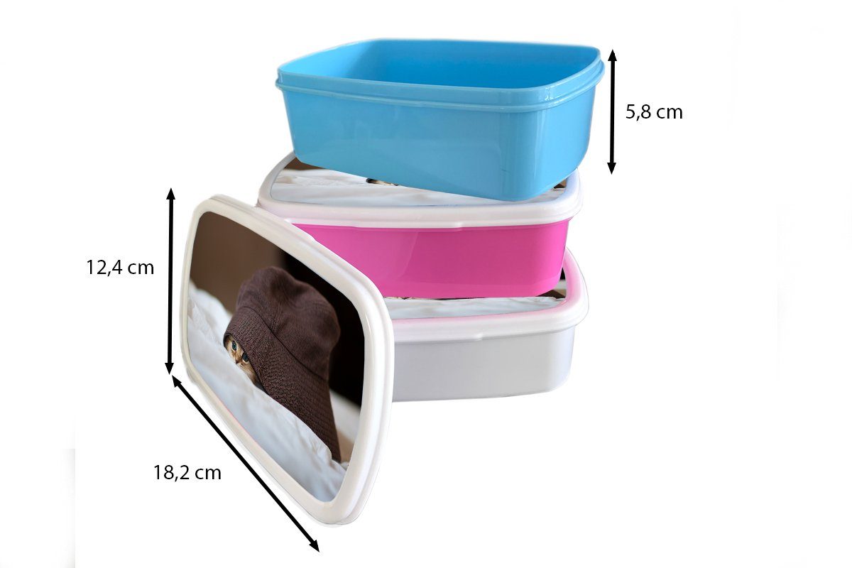 MuchoWow Lunchbox Ein einem rosa Kunststoff (2-tlg), Erwachsene, unter Kunststoff, für Kinder, Mädchen, Kätzchen, Hut, Brotdose versteckt Snackbox, Brotbox persisches