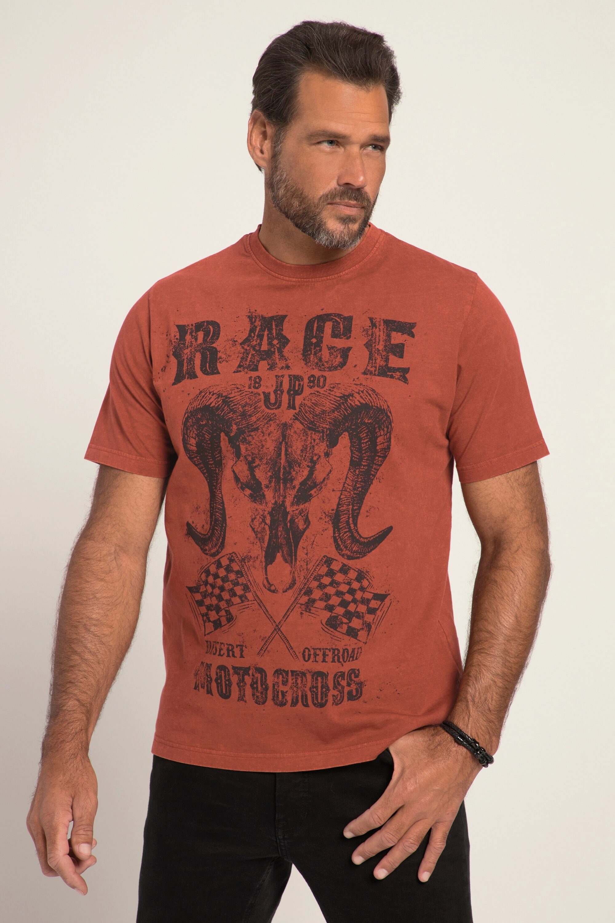 JP1880 T-Shirt T-Shirt Halbarm Vintage Look Race Print Rundhals