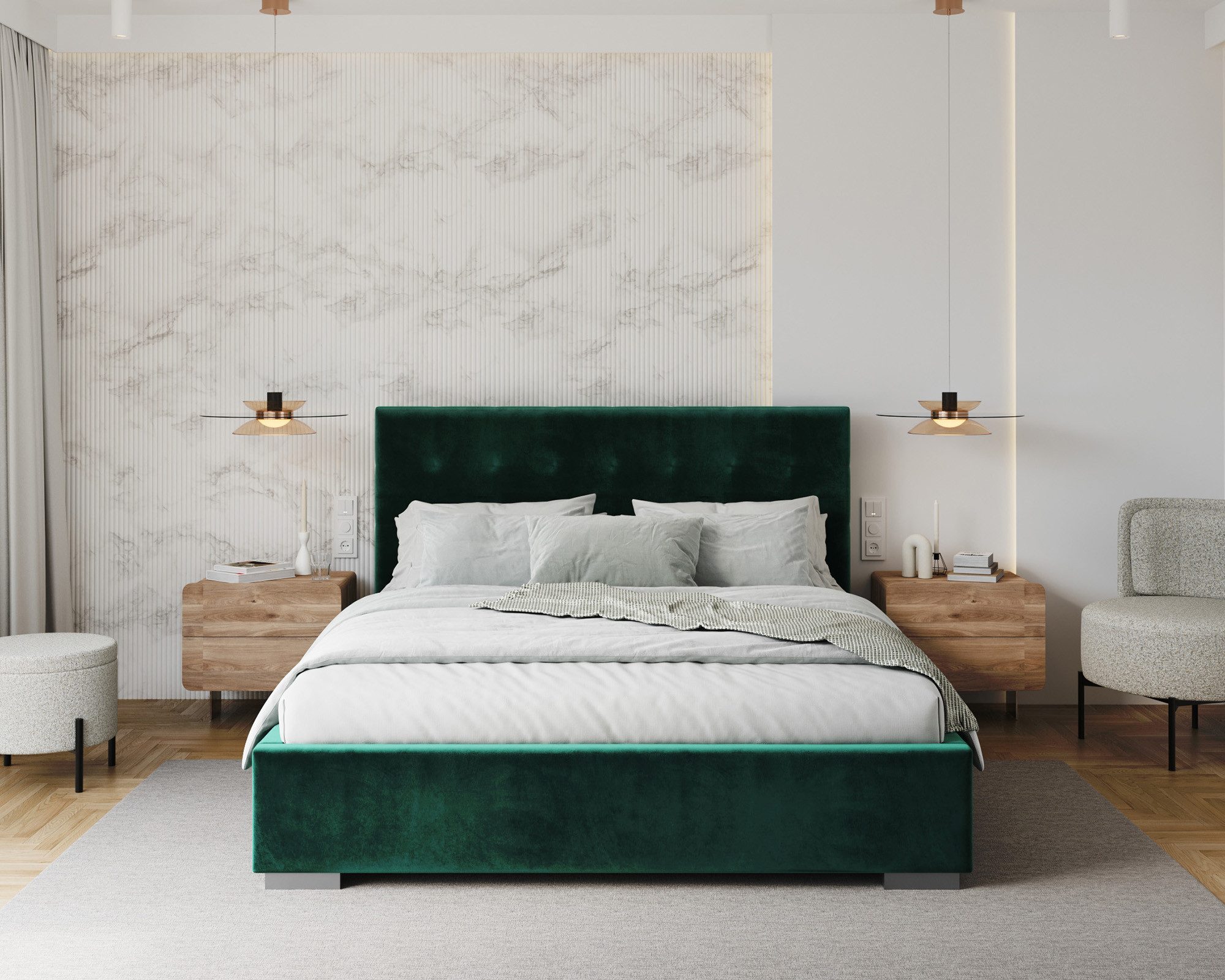 thematys Polsterbett Samt Velours Bett mit Bettkasten & Lattenrost, 120x200–180x200 cm (Optional mit 28 cm H3/H4 Taschenfederkern oder 23 cm Taschenfederkern-Matratze H2, hydraulisches Stauraumbett)
