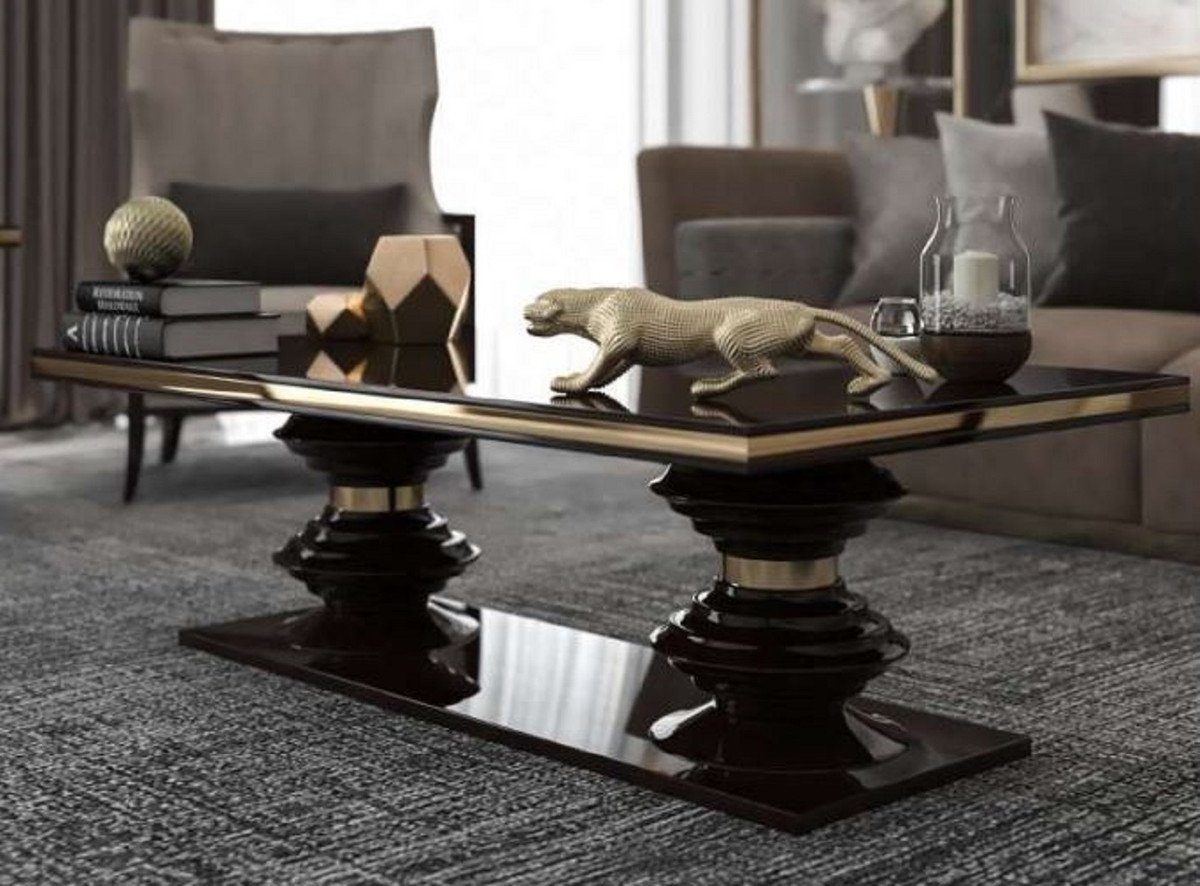 Handgefertigter Tisch - - Dunkelbraun Gold Art Luxus Möbel Casa - Padrino Deco Art Deco Luxus Wohnzimmertisch Couchtisch - Qualität Couchtisch Hochglanz Massivholz /