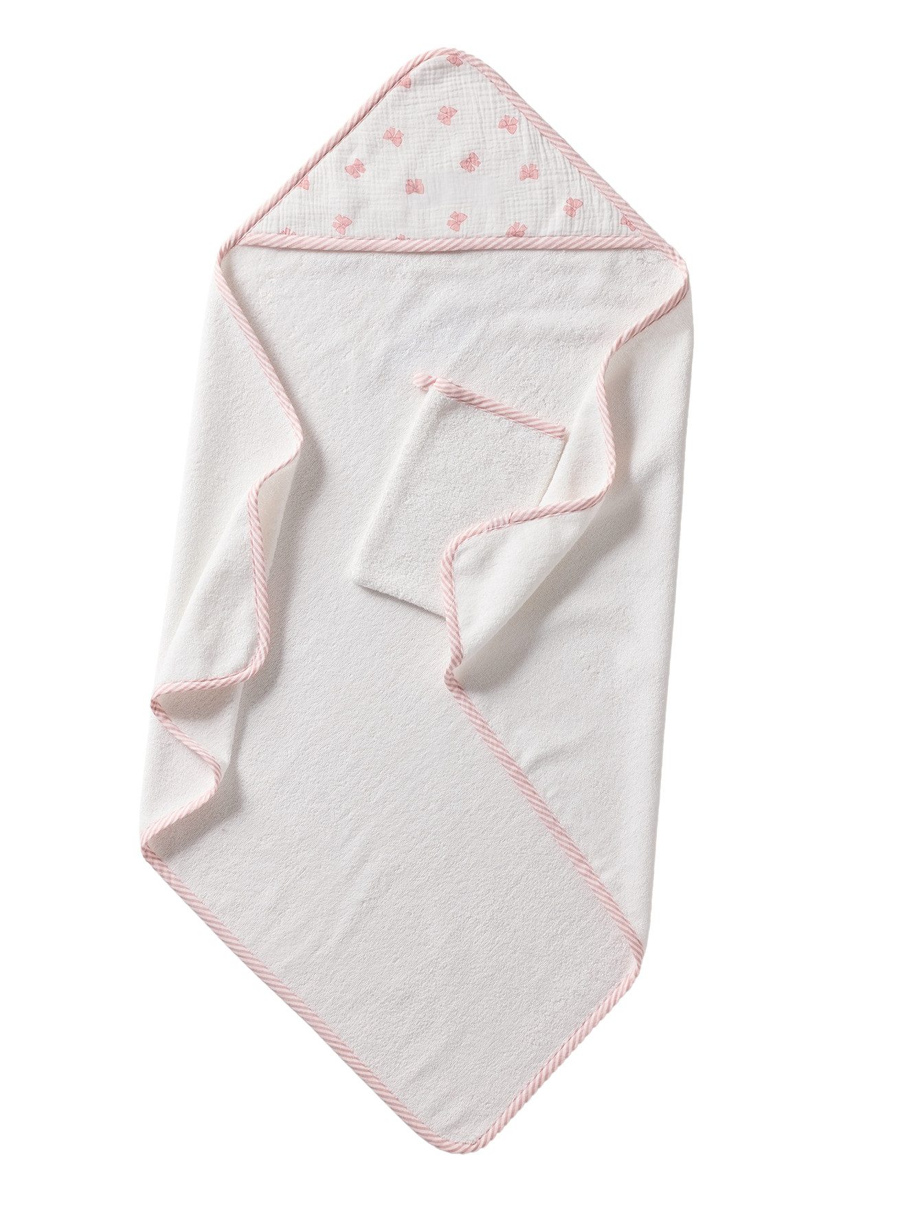 vertbaudet Kapuzenhandtuch Set aus Badecape & Waschhandschuh Baby SCHLEIFE