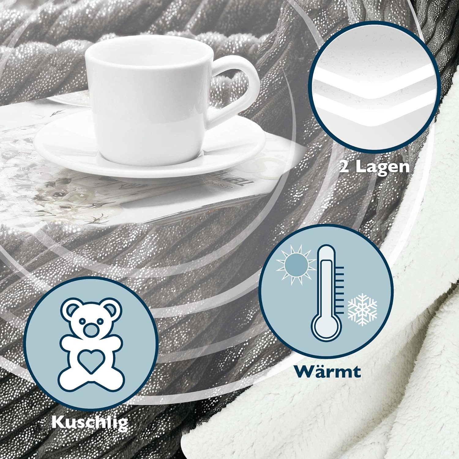 Wohndecke Sherpa Decke Kuscheldecke Glitzereffekt XL Anthrazit Elisa, 150x200cm, Beautissu, Dicke Winter Fleecedecke Lammfell-Optik & ? Hautfreundliche