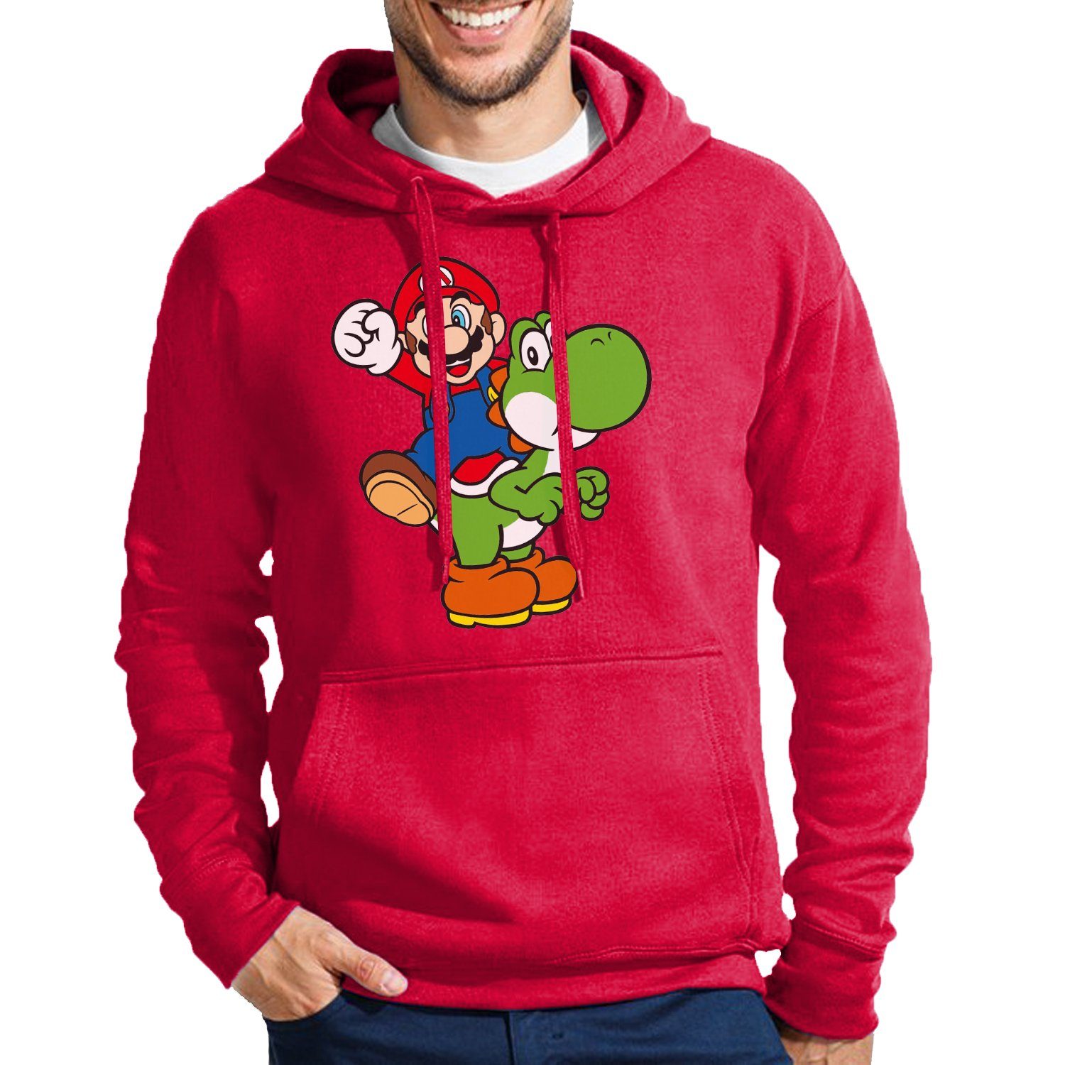 Blondie & Brownie Hoodie Herren Yoshi & Mario Konsole Nintendo Super Luigi Retro mit Kaputze Rot