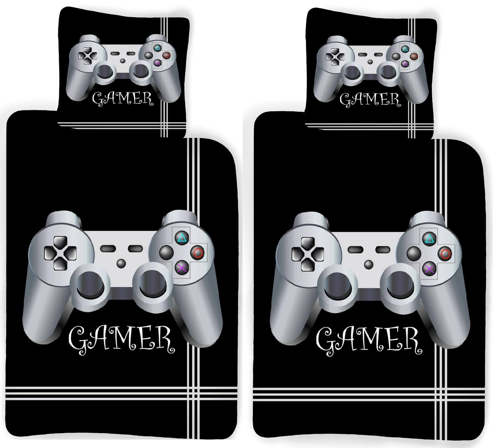 BrandMac Bettwäsche Gaming Gamer - Partner-Bettwäsche für 2 Personen, 135x200 & 80x80, Baumwolle, 100% Baumwolle