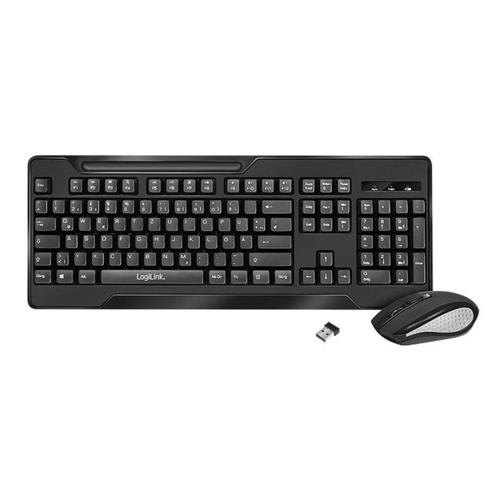 LogiLink ID0194 Funk Tastatur Maus Set Tastatur- und Maus-Set, (1 St., Maus und Tastatur), spritzwassergeschützt, 2,4Ghz, kabellos, 1000dpi, Funk