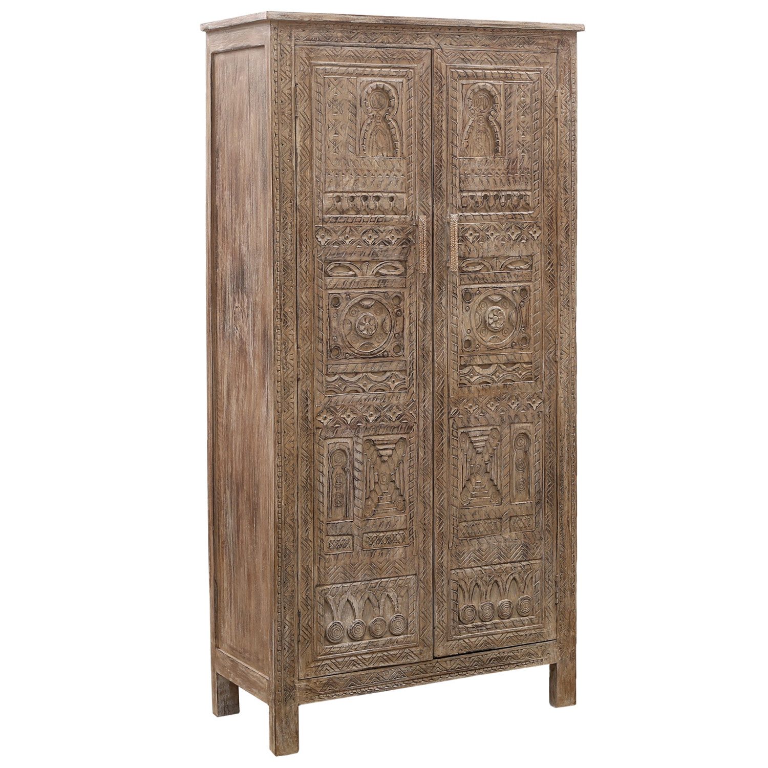 Marrakesch Orient & Mediterran Interior Highboard Aamu Kleiderschrank 188 cm – Handgeschnitzt, Mangoholz, Antik Braun