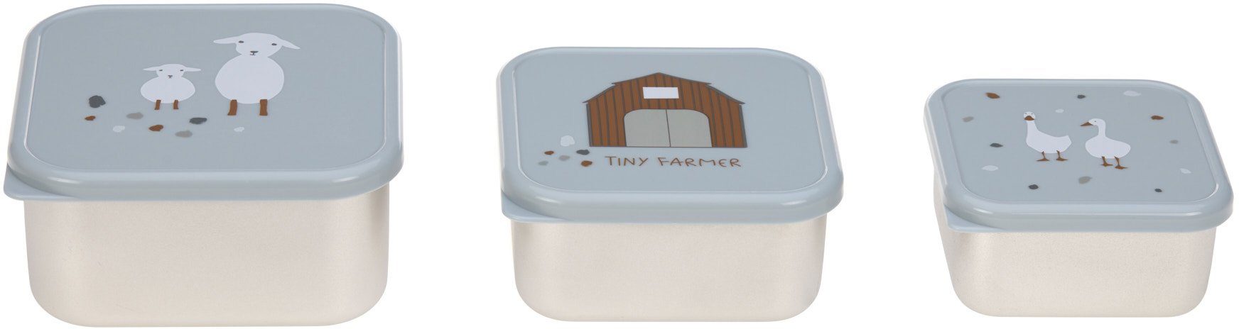 LÄSSIG Lunchbox Tiny (PP), Edelstahl, Blue, Polyprophylen Farmer, (3-tlg)