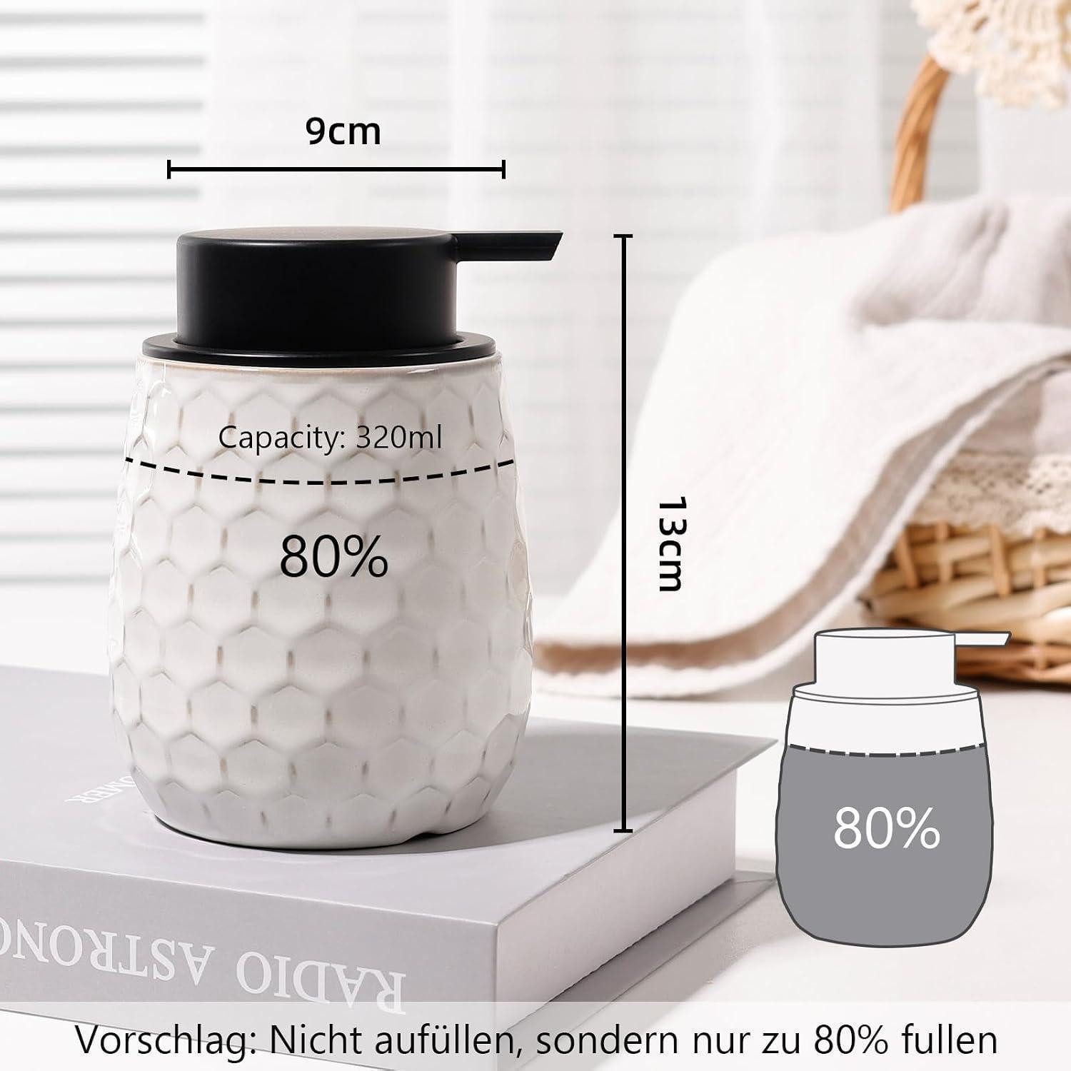 LuxusKollektion Seifenspender Keramik Seifenspender Nachfüllbar Beige 400ml