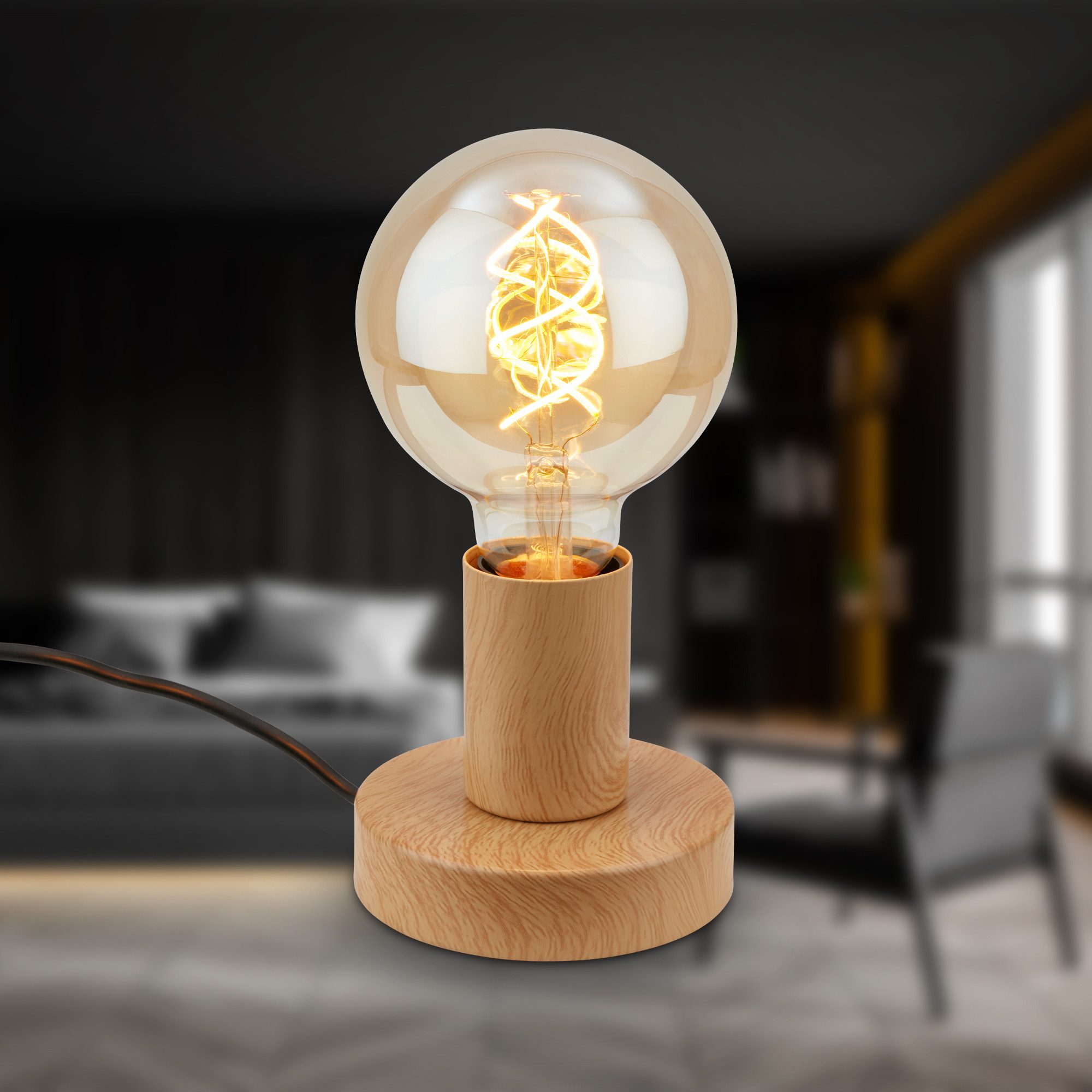Tischleuchte Tischlampe Holzoptik Schlafzimmer Büro Flur