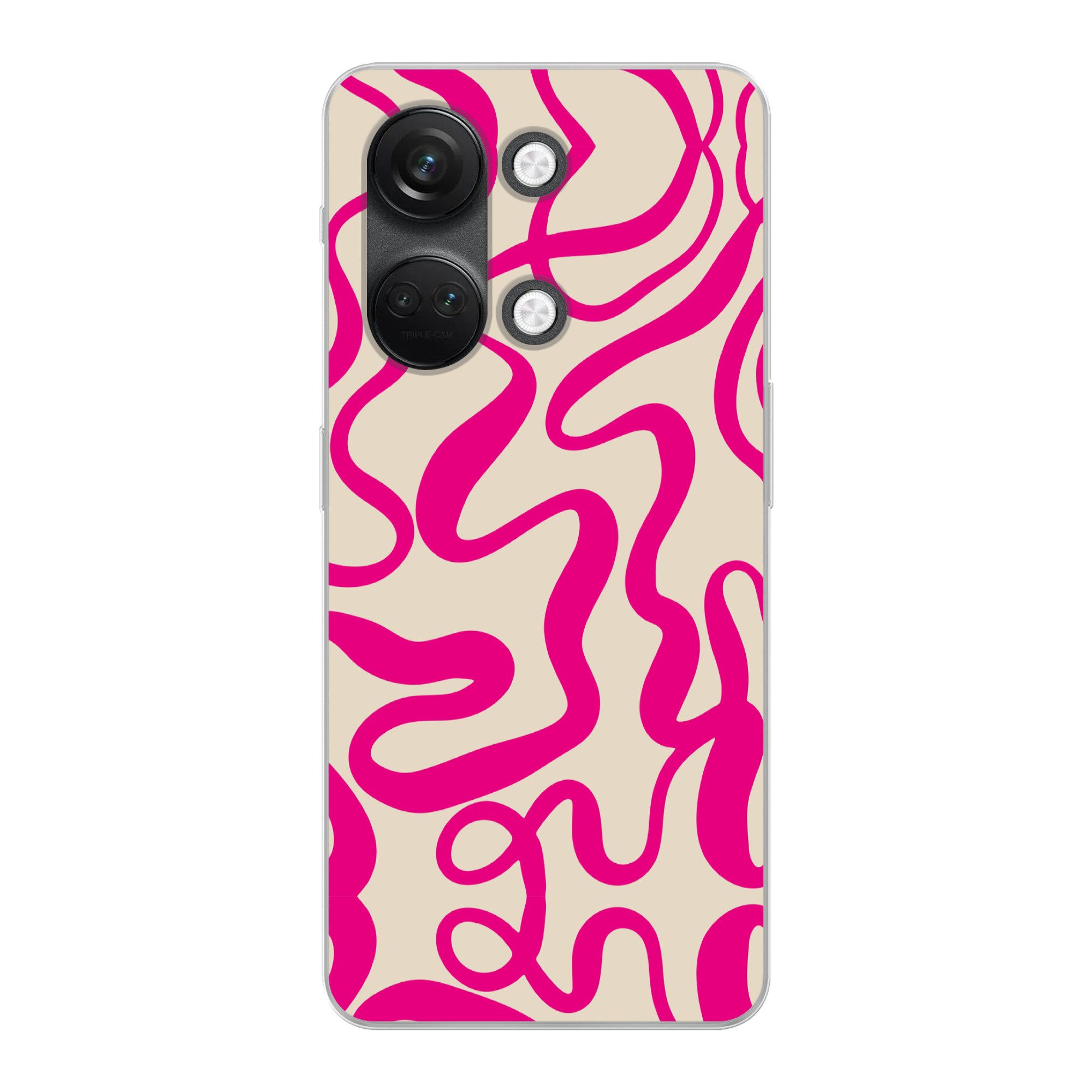 MuchoWow Handyhülle für OnePlus Nord 3 Linien - Rosa - Beige - Abstrakt - Minimalistisch, Phone Case, Silikon, Schutzhülle Dünn