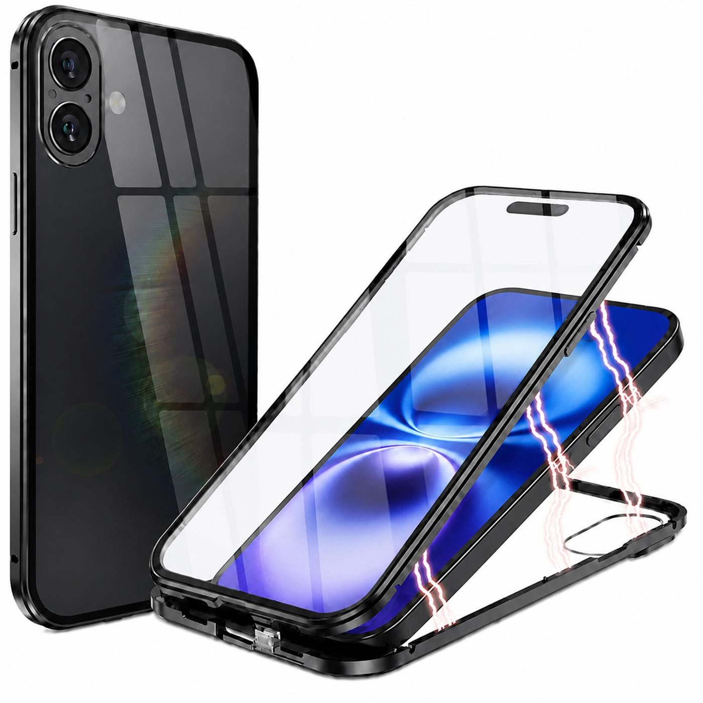 CoolGadget Handyhülle Metall Magnet Handy Case für Apple iPhone 17 6,3 Zoll, Hülle 360 Grad Schutz Cover Gehärtetes Glas für iPhone 17
