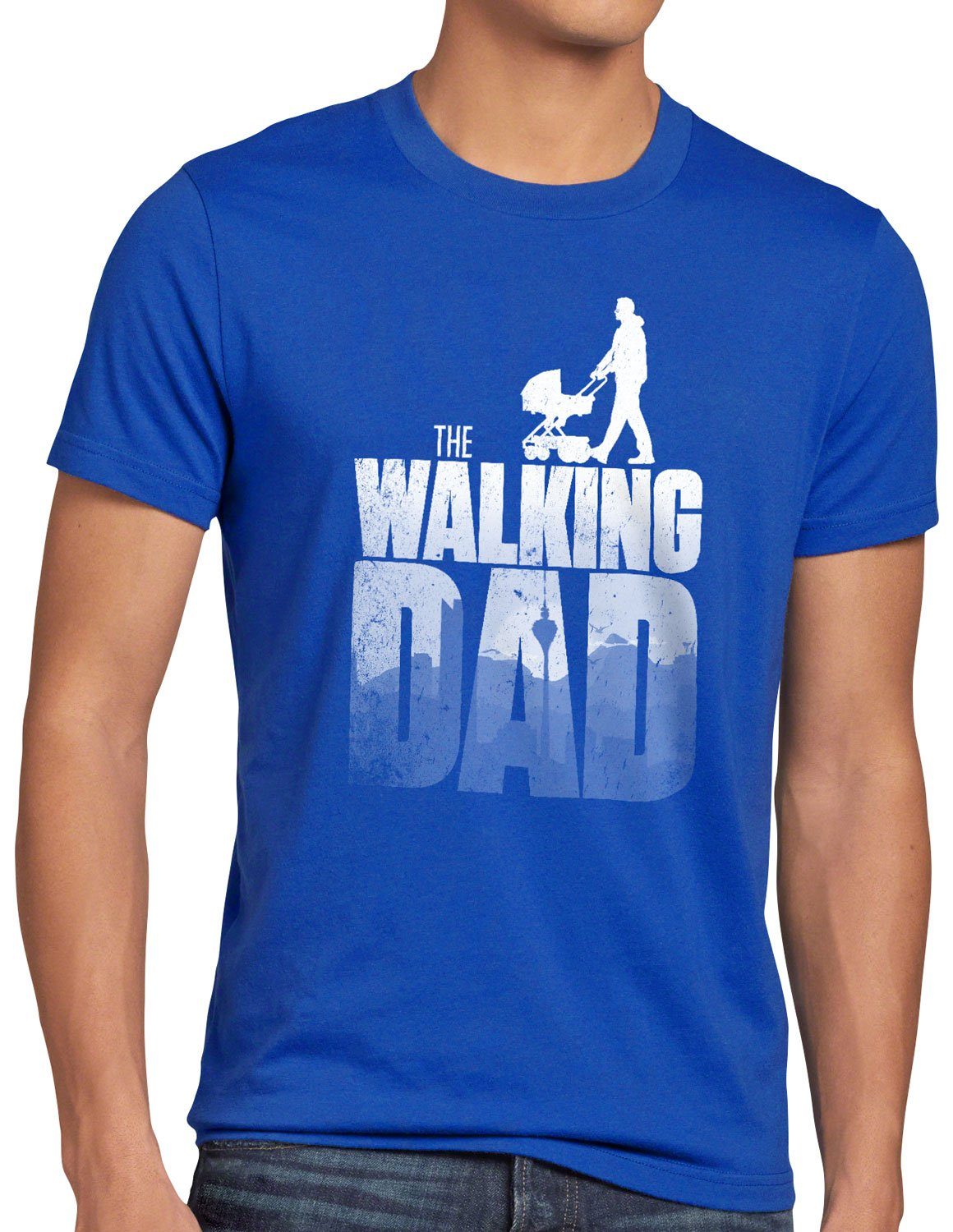 style3 Print-Shirt Herren T-Shirt The Walking Dad zombie blau