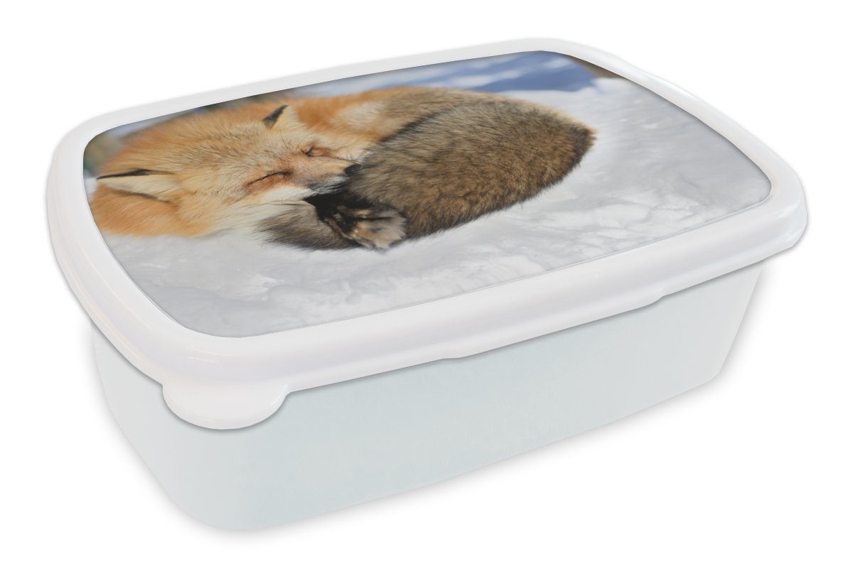 MuchoWow Lunchbox Rotfuchs - Schnee - Tiere, Kunststoff, (2-tlg), Brotbox für Kinder und Erwachsene, Brotdose, für Jungs und Mädchen weiß