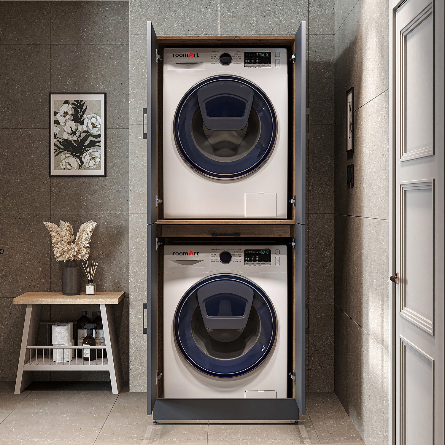 Roomart Waschmaschinenumbauschrank DORA Waschmaschinenschrank 70 cm, Soft-Close, 130 kg, in 4 Farben (Waschmaschinenschrank DORA für Trockner & Waschmaschine in – Bild 4 von 5