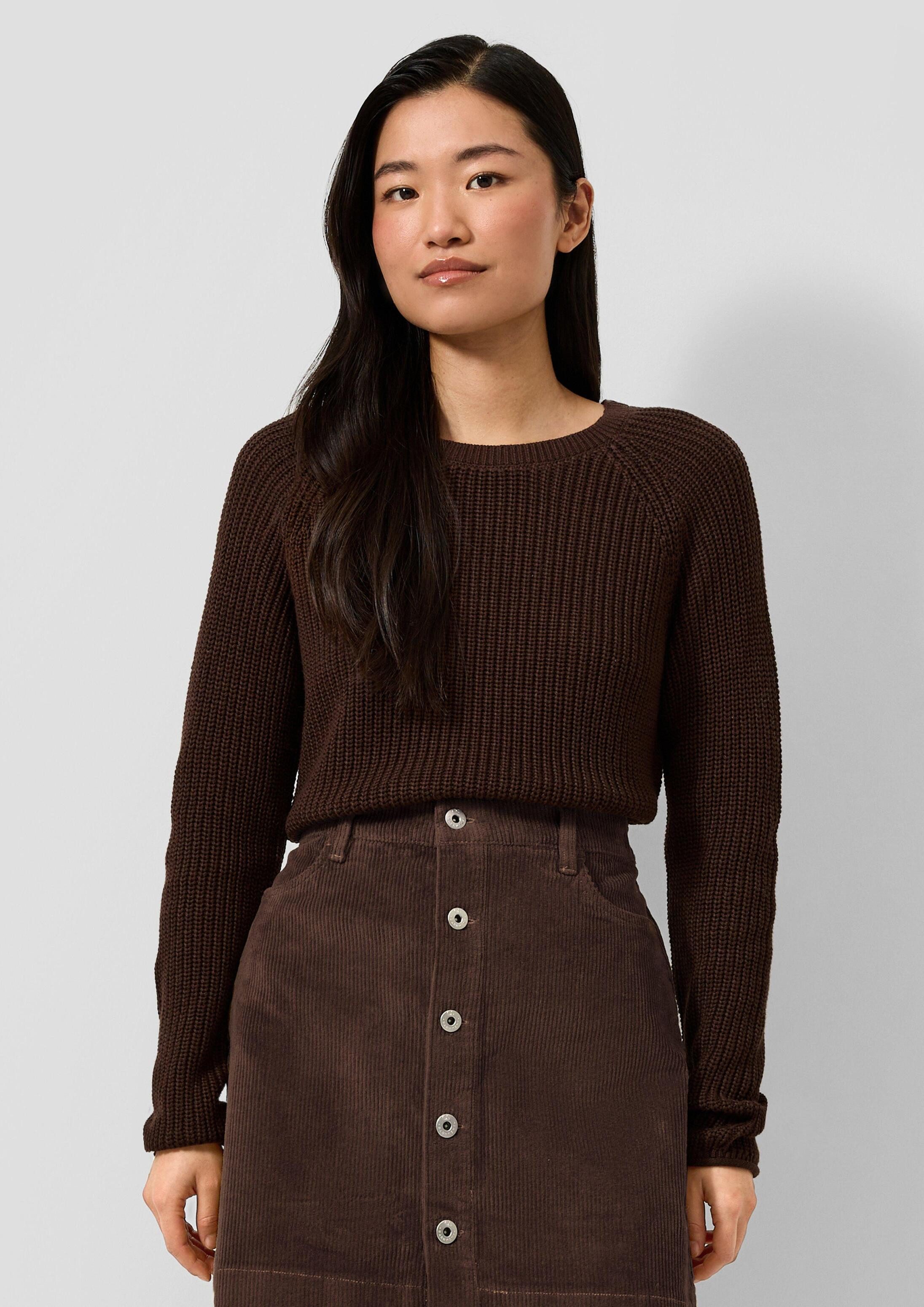 QS Longpullover Strickpullover Pullover mit Rippstruktur und Rollkanten