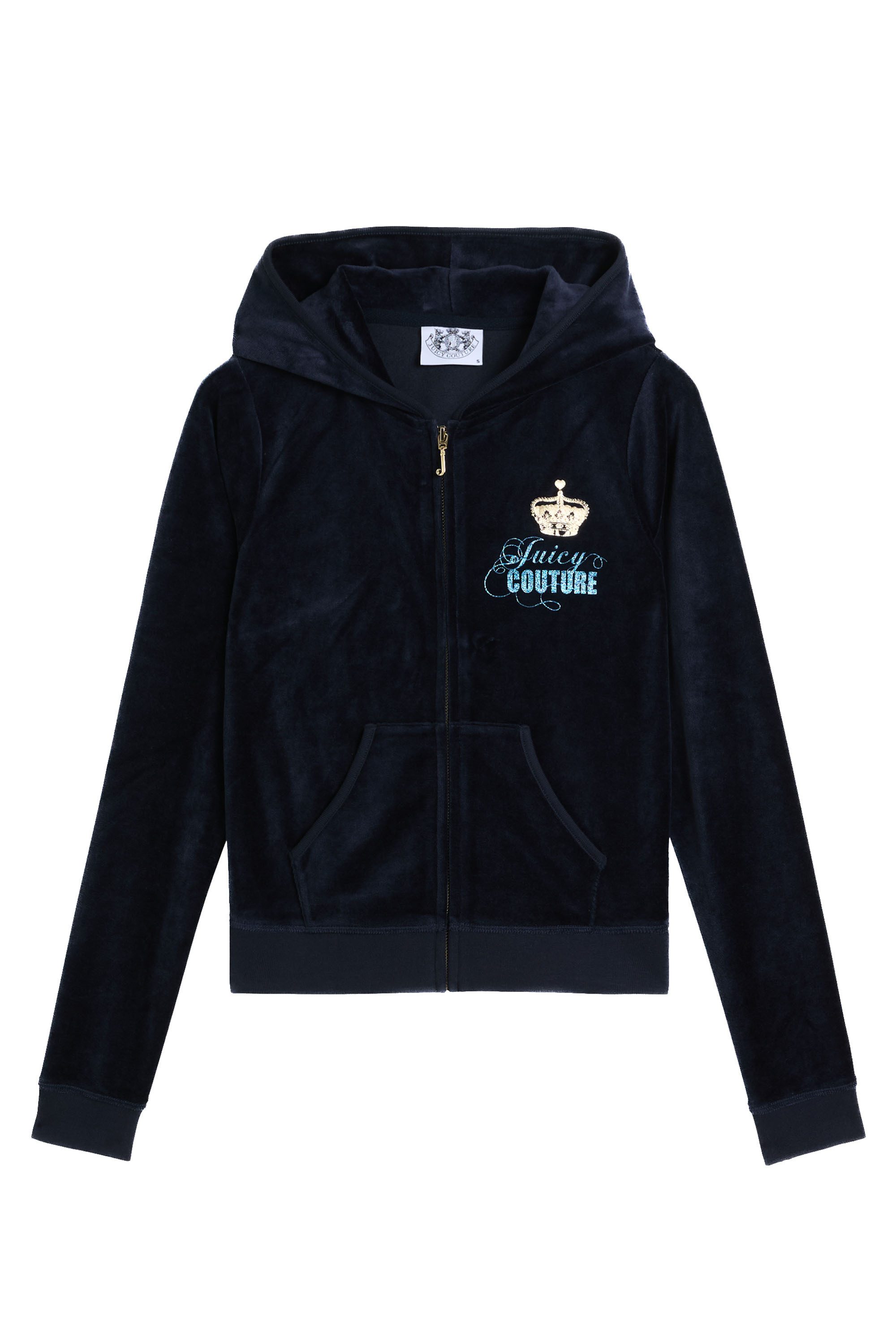 Juicy Couture Kapuzennickijacke HER MAJESTY ROBYN HOODIE Damen Trainingsjacke Damen, Sweatjacke mit Kapuze, Velour, mit Glitzer, Sale