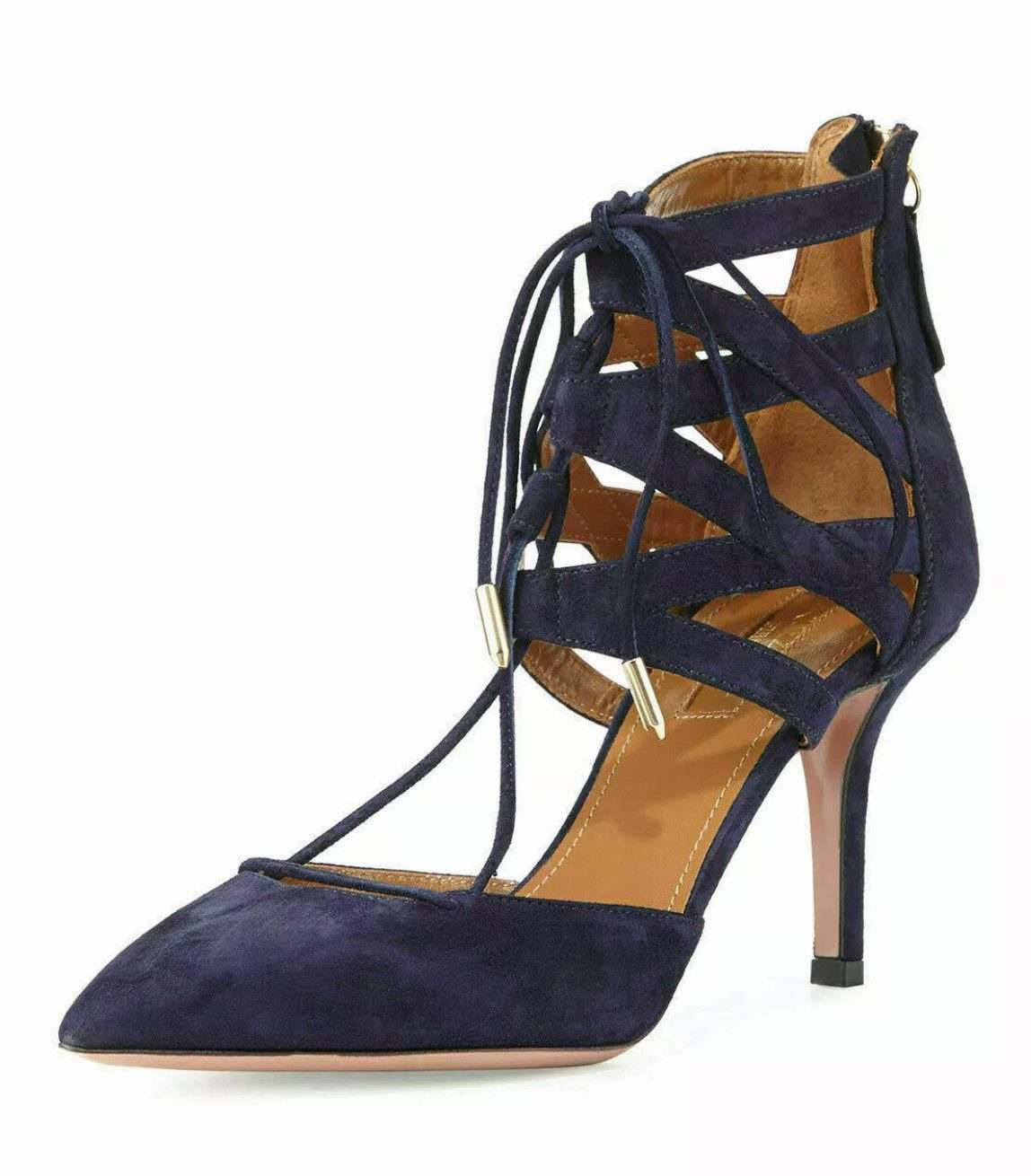 Aquazzura Firenz Belgravia 75 Lace-Up Pumps Veloursleder Schuhe Heels Туфли на высоком каблуке In Italien gefertigt.Premiumqualität & exzellente Verarbeitung