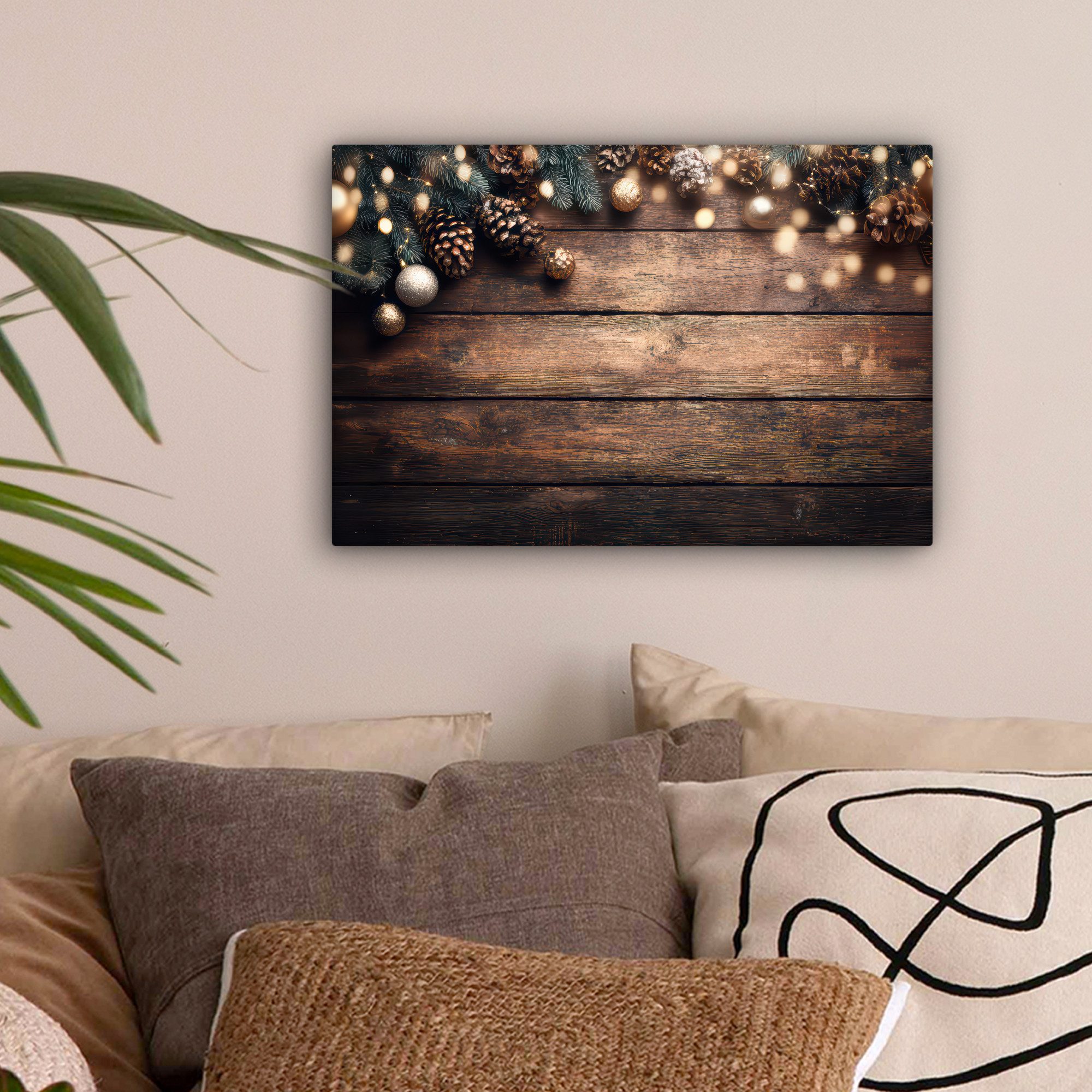 OneMillionCanvasses® Leinwandbild Weihnachtsdekoration - Holz - Tannenzapfe günstig online kaufen
