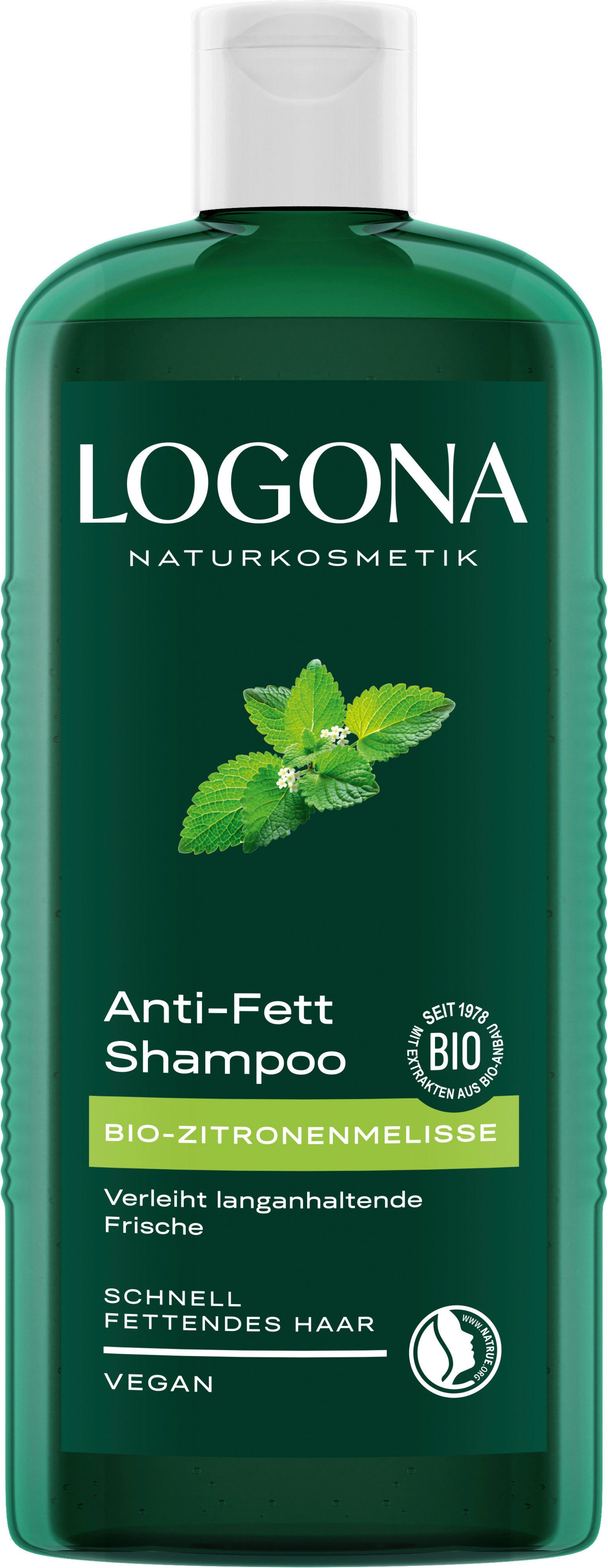 LOGONA Haarshampoo ANTI-FETT SHAMPOO BIO-ZITRONENMELISSE, gegen schnelles Nachfetten, für alle Haartypen, vegan