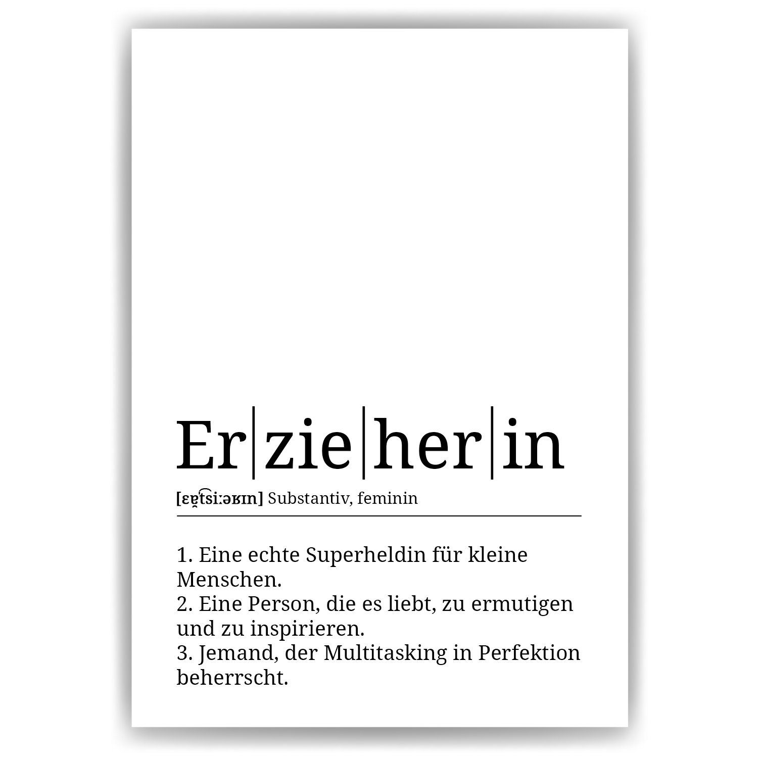 Tigerlino Poster Erzieherin Definition Wandbild Pädagogin Kindergärtnerin Geschenk