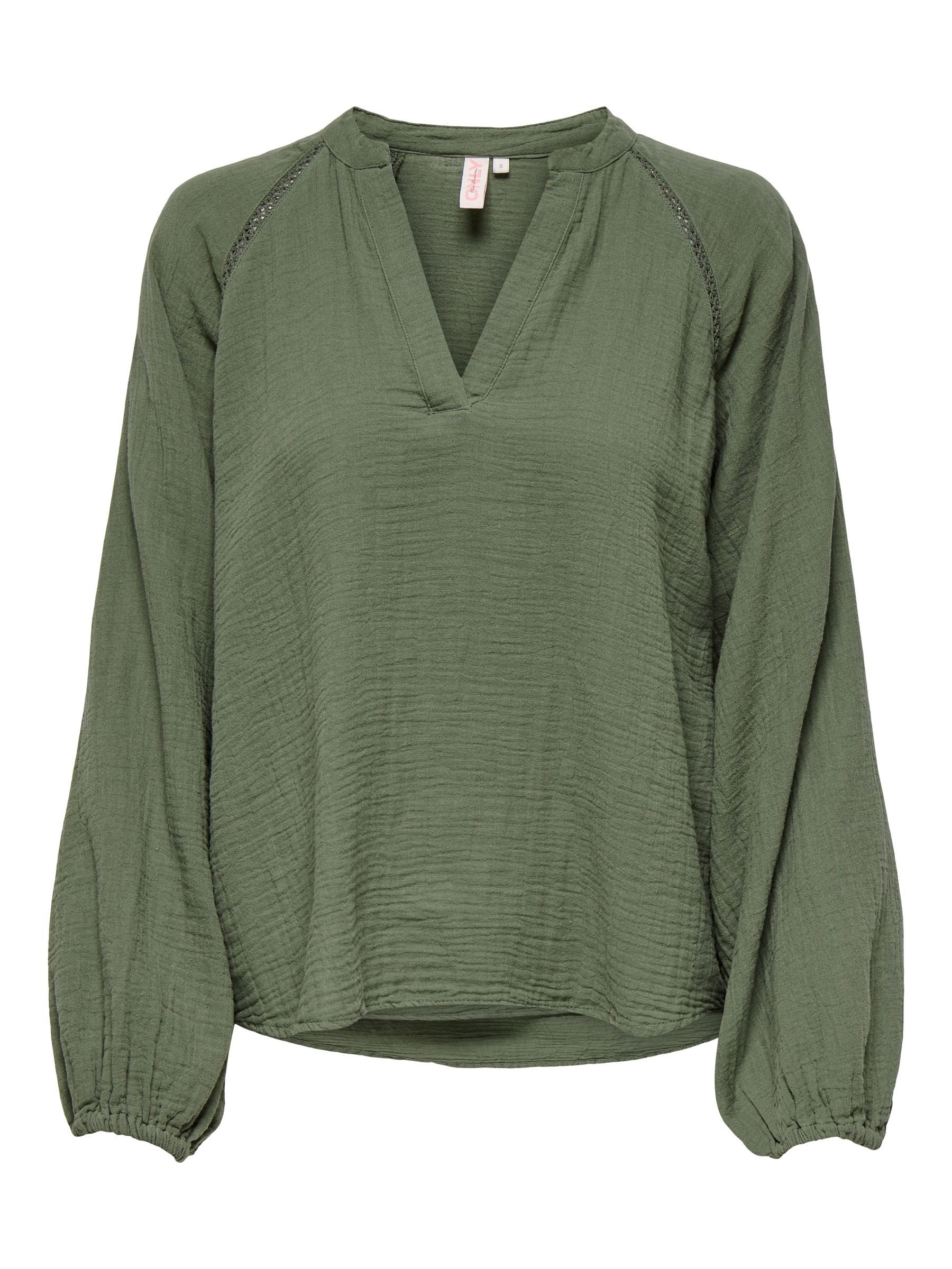 ONLY Blusenshirt Legere mit Ballonärmeln V-Neck ONLTHYRA ONLTHYRA LIFE LS V-NECK TOP NOOS WVN