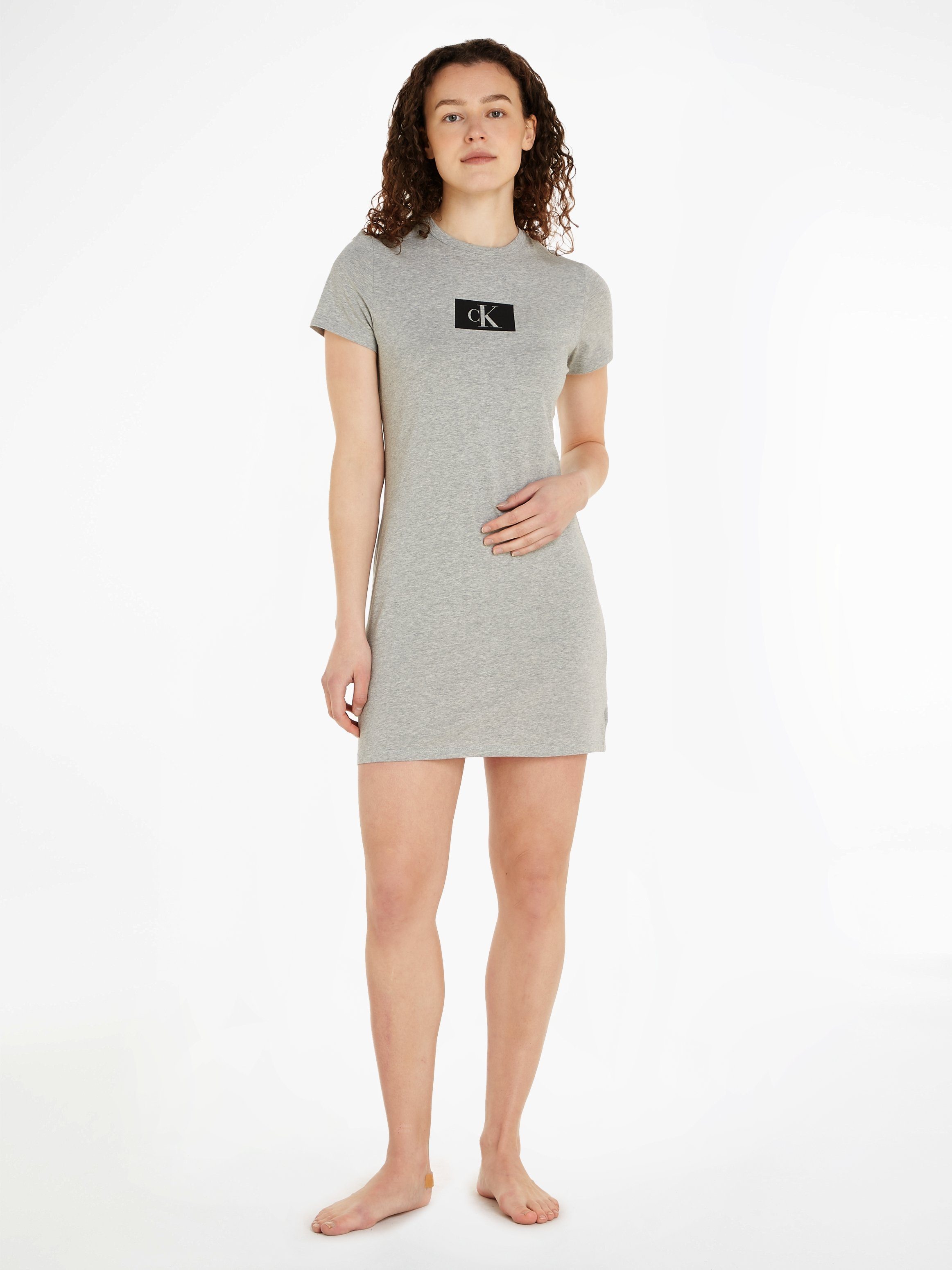 Calvin Klein Underwear Nachthemd S/S NIGHTDRESS Markenlabel Calvin GREY-HEATHER mit Klein