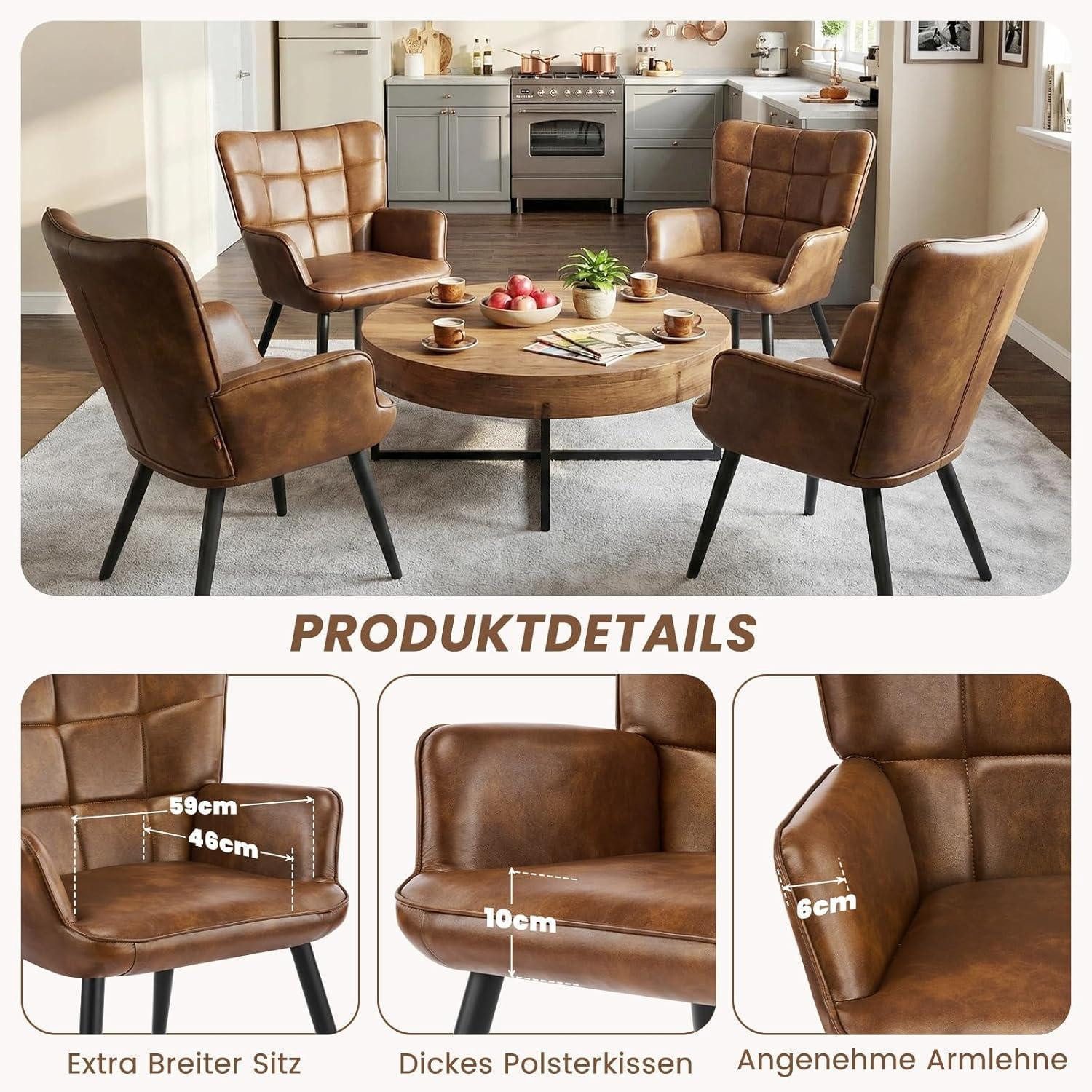 LuxusKollektion Ohrensessel Ohrensessel Skandinavisch PU Kunstleder Wohnzimmer Braun 1 Stück