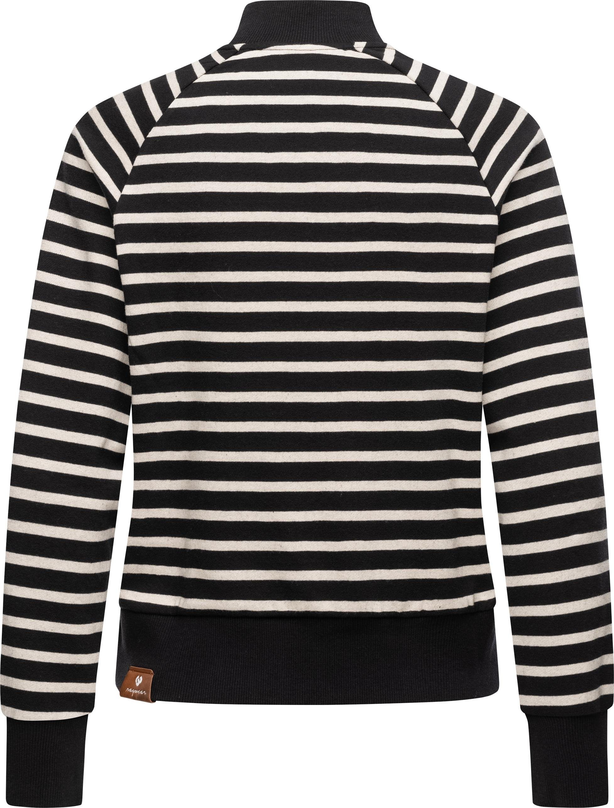 Ragwear Sweatshirt Majjorka Damen mit Langarmshirt Rippbündchen black und Stylisches Zierknöpfen