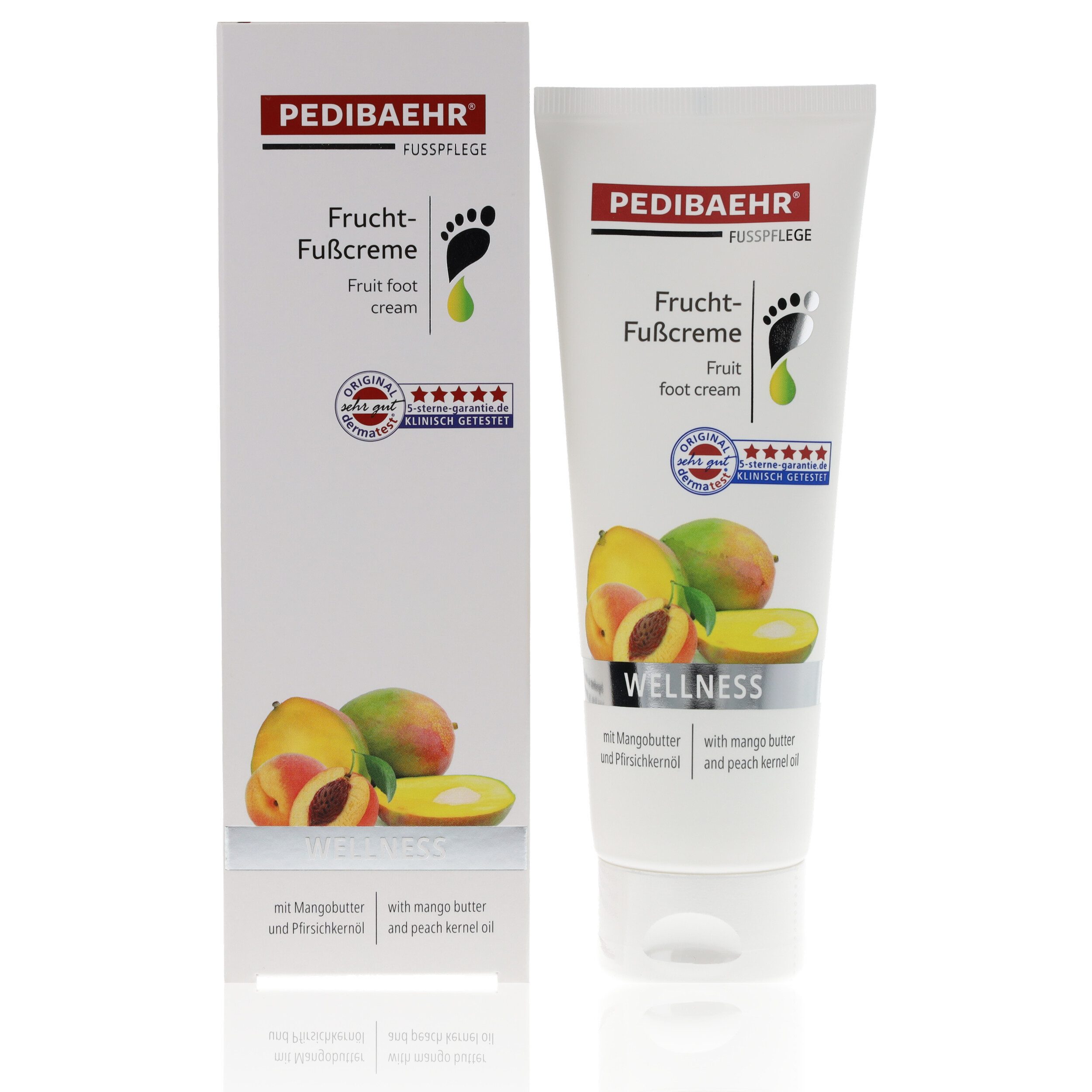 Pedibaehr Fußcreme Pedibaehr Frucht-Fußcreme 125ml exotisches Dufterlebnis, 1-tlg., mit wertvollen Ölen und Butter aus Pfirsich, Mango & Avocado