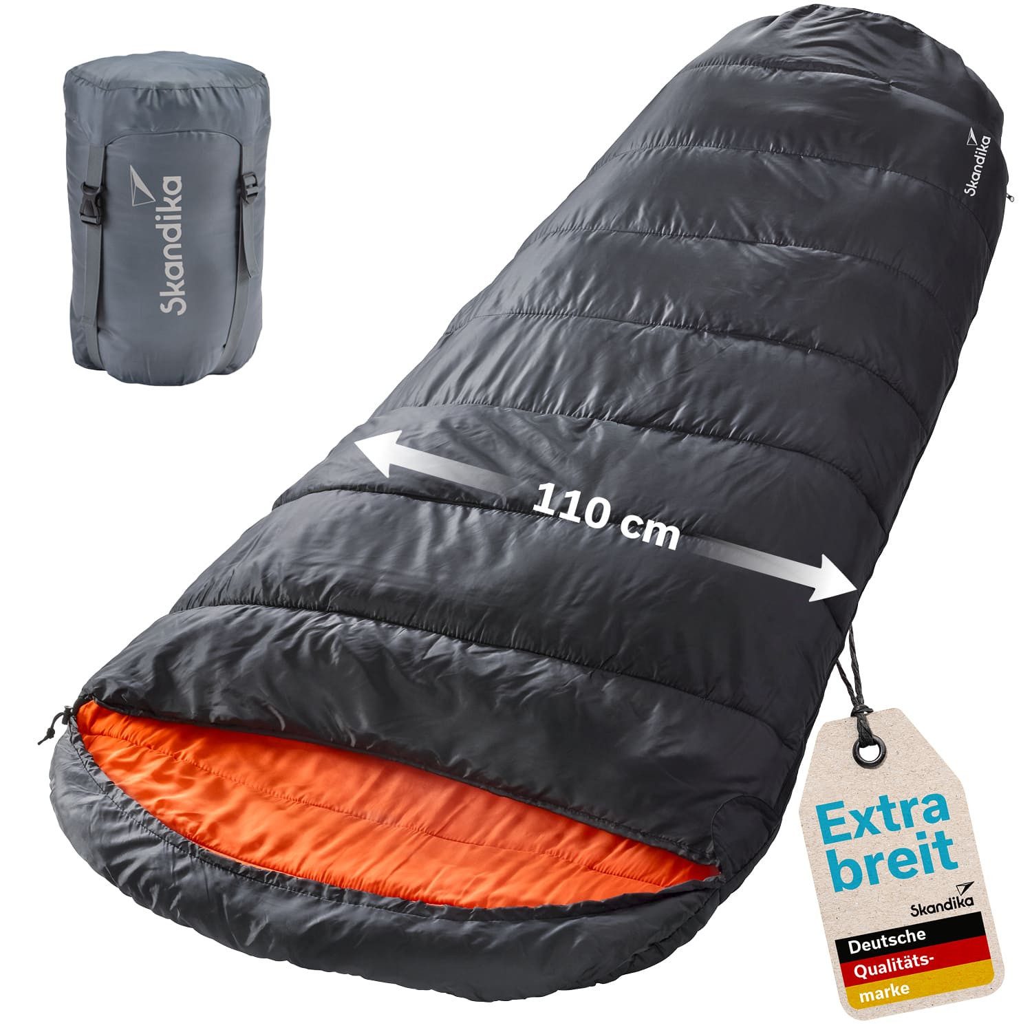 Skandika Mumienschlafsack Vegas Schlafsack XXL für Erwachsene, Camping, koppelbar, breit, groß (2-Wege-Reißverschluss), Doppelschlafsack, 3 Jahreszeiten, bis -12°C, 220 x 110 cm, Packsack