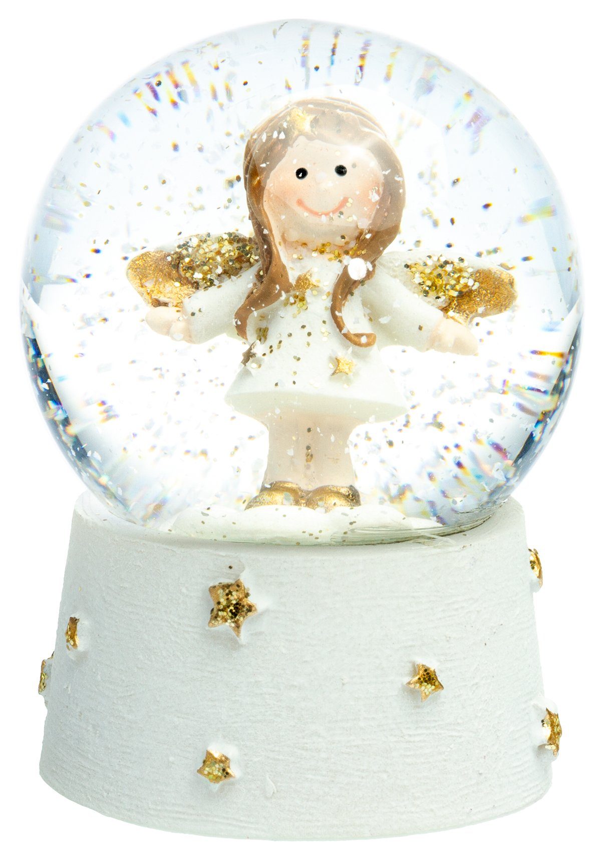 SIKORA Schneekugel SK05 Kleine Glas Schneekugel für Kinder Engel Weiss Gold D:45mm, Besondere Winterdeko – das perfekte Geschenk für Familie & Freunde