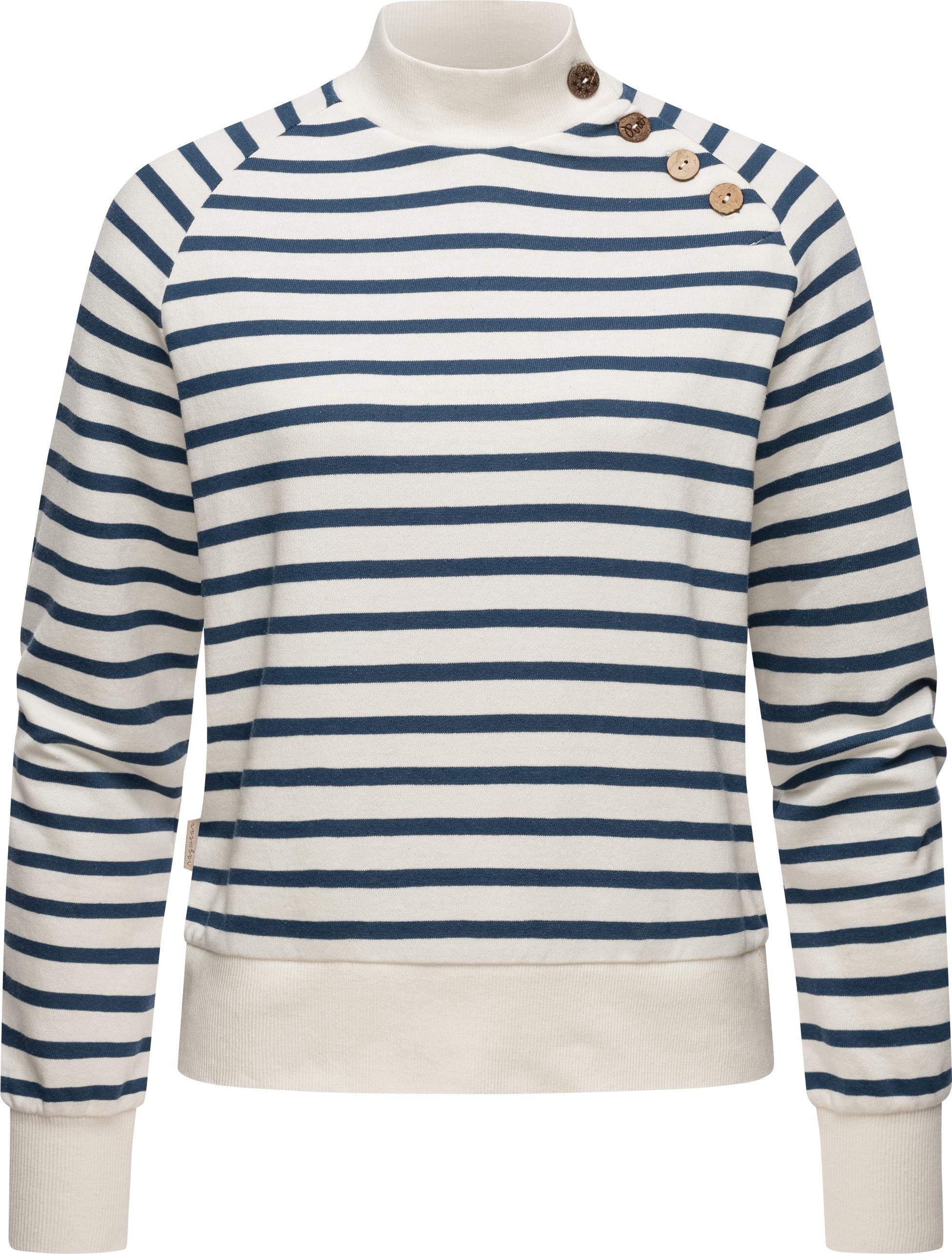 Ragwear Sweatshirt Majjorka Stylisches Damen Langarmshirt mit Rippbündchen und Zierknöpfen offwhite