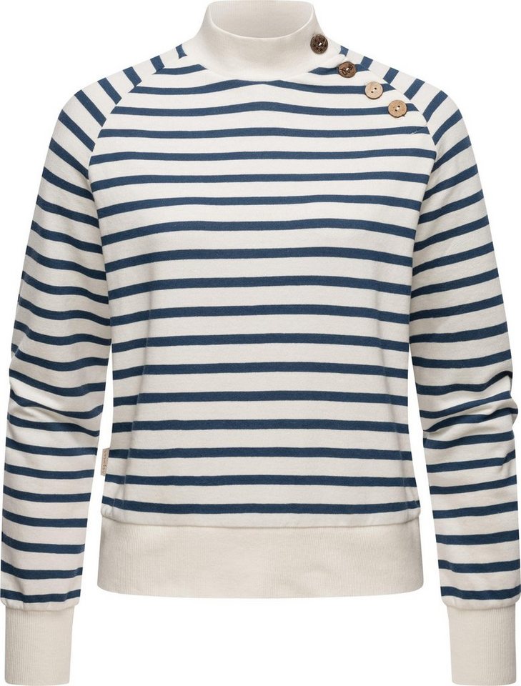 Ragwear Sweatshirt Majjorka Stylisches Damen Langarmshirt mit Rippbündchen  und Zierknöpfen, Toller Streifen-Pullover mit Knöpfen am Ausschnitt