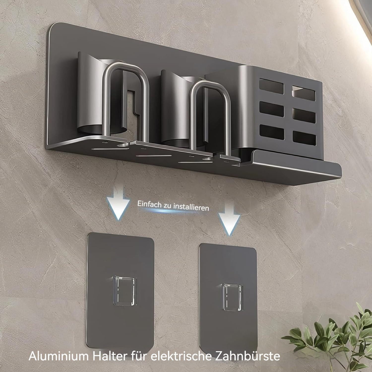 BlingBin Zahnbürstenhalter Elektrischer Zahnbürstenhalter aus Aluminium, Badezimmer-Wandmontage, (2er set, 2-St., 35 * 6,5 * 9,5 cm), Zahnbürstenhalter, Aufbewa – Bild 5 von 5