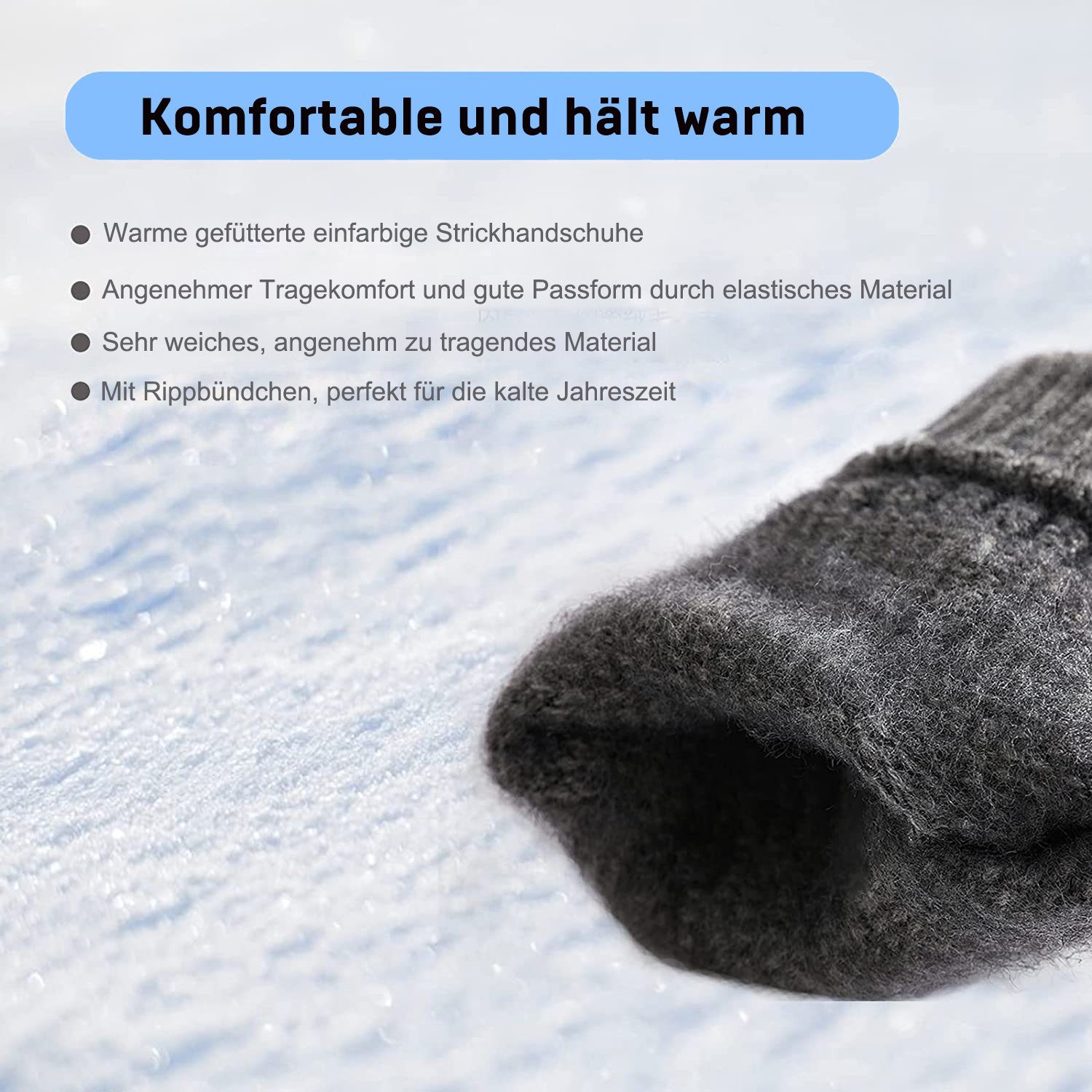 Alster Herz Alster Herz Winter Touchscreen Strickhandschuhe mit Handschuhe A0351 Futter, Schwarz