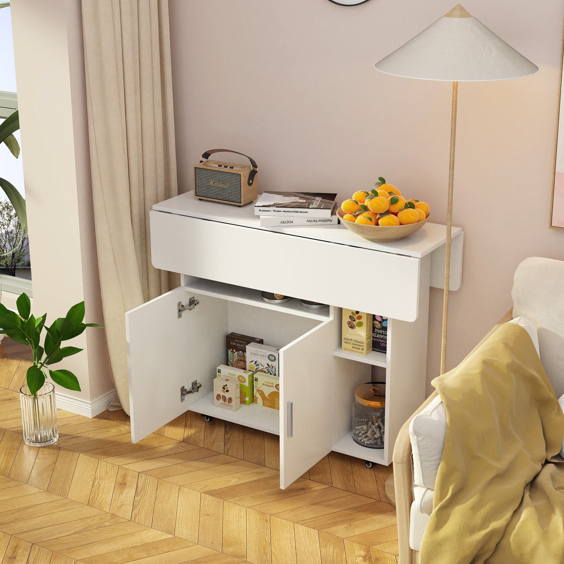 JEOBEST Esstisch Klappbarer Esstisch mit Ablage und Rollen, MDF, (Küchentisch, 1-St., Esstisch für 6 Personen) für Esszimmer und Küche – Bild 3 von 5