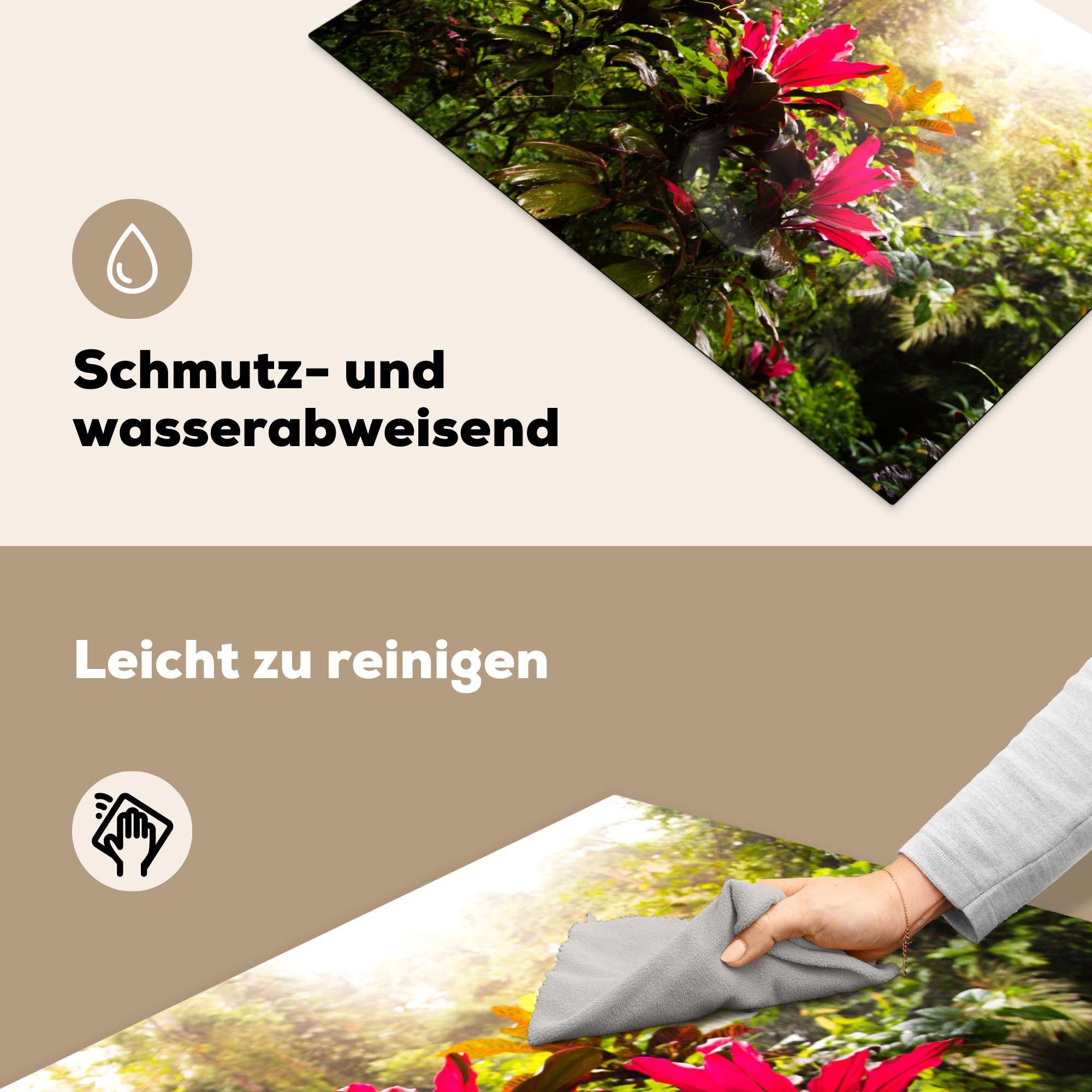 Schutz inmitten (1 Induktionskochfeld 81x52 Blumen Dschungels, tlg), küche, cm, Herdblende-/Abdeckplatte MuchoWow des Vinyl, die für Ceranfeldabdeckung Schöne