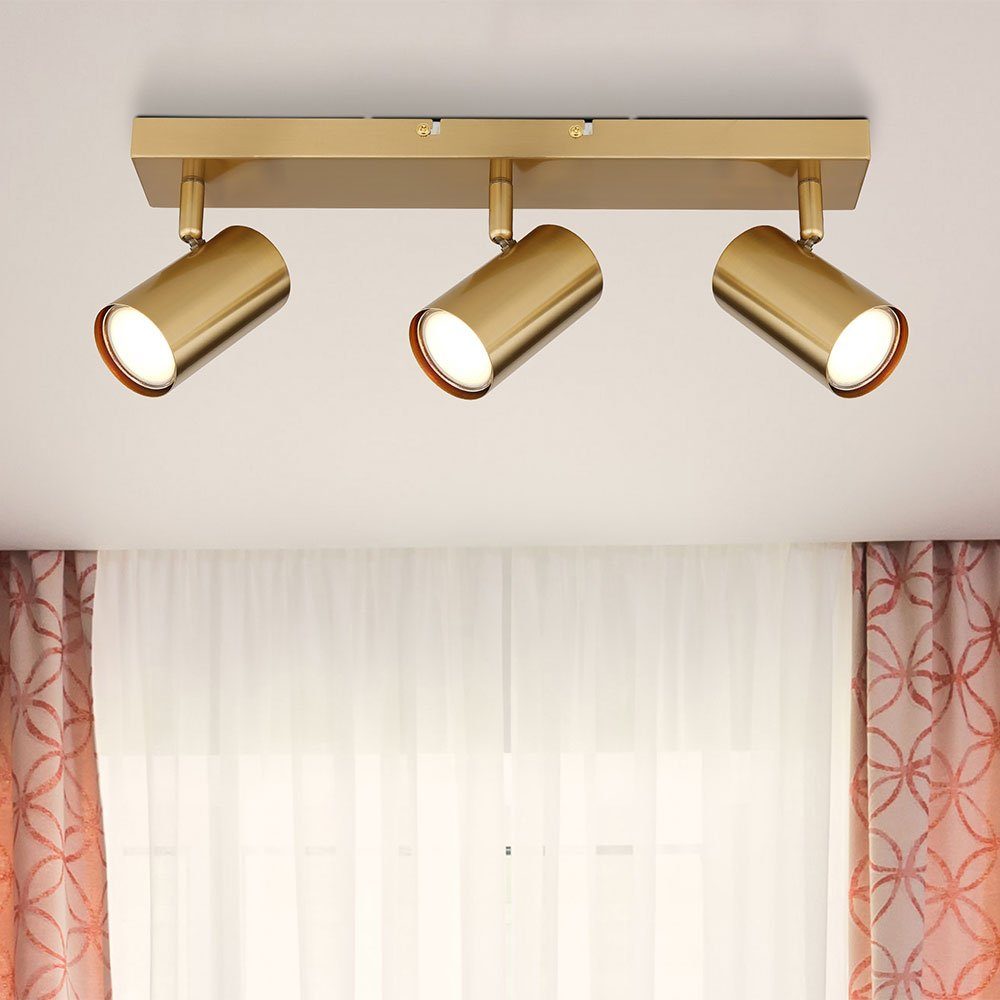 GLOBO LIGHTING Deckenleuchte, Leuchtmittel nicht inklusive, Deckenleuchte Wohnzimmerlampe Metall Gold 3 Flammig Spots beweglich