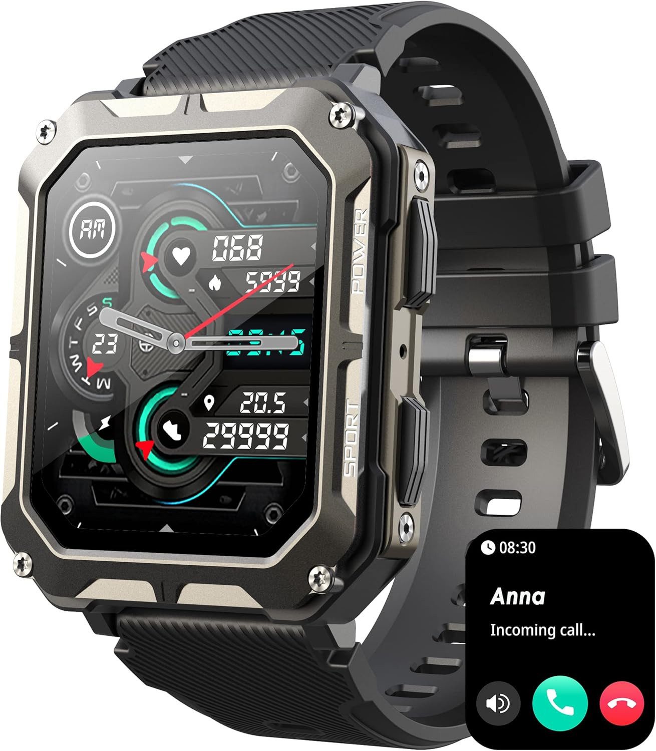 findtime Smartwatch (4,5 cm, android ios), Herren Outdoor Smartwatch mit 1.83" HD Display, Telefonfunktion