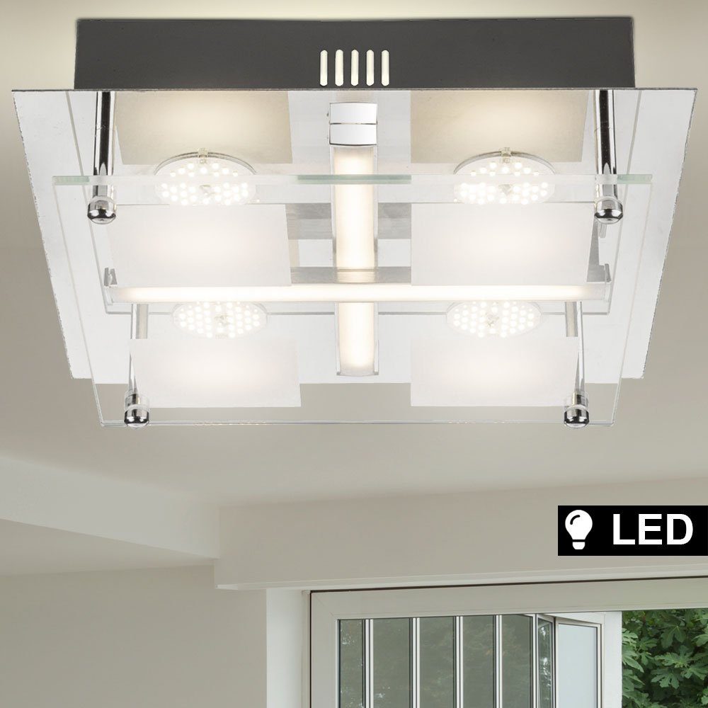 Globo LED Deckenleuchte, LED-Leuchtmittel fest verbaut, Warmweiß, LED Decken Leuchte Wohn Zimmer Strahler Glas Chrom Beleuchtung Globo | Deckenlampen