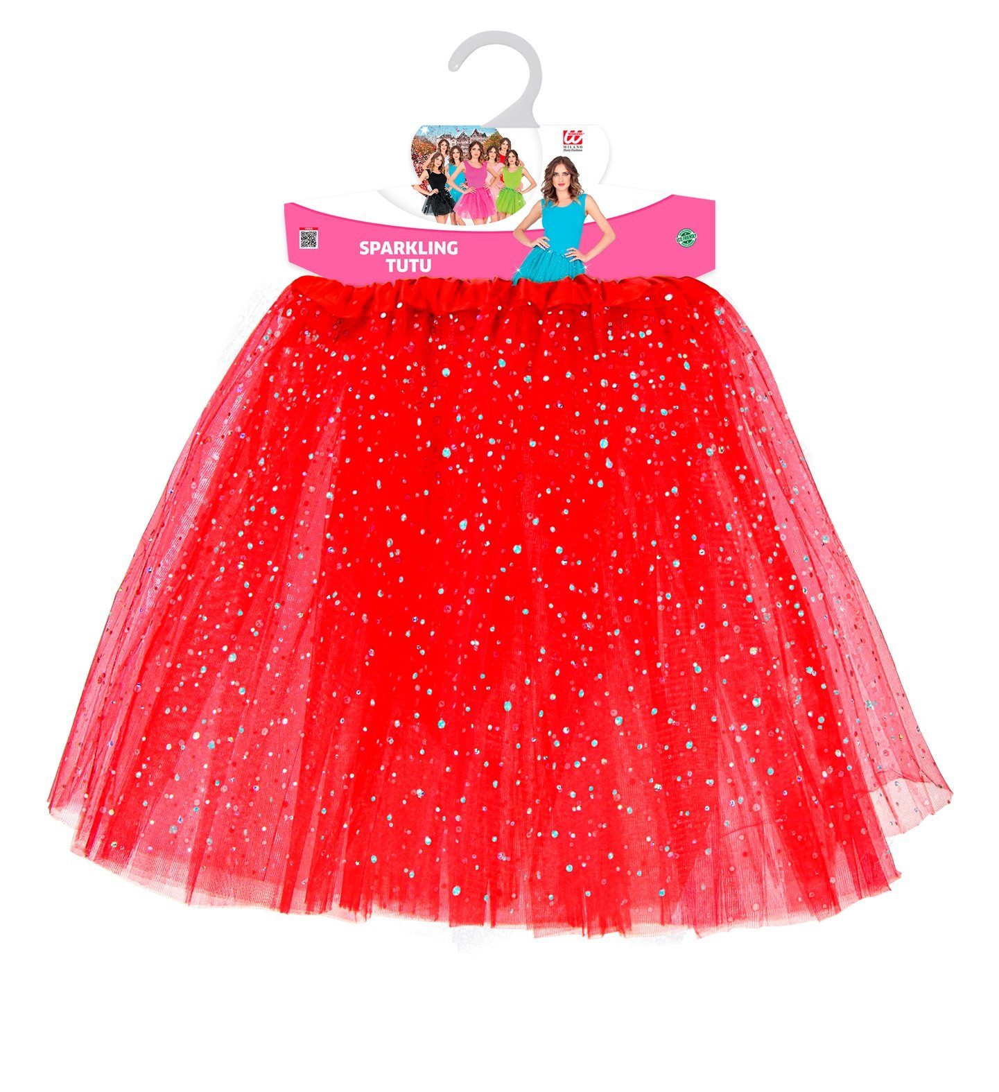 Widmann S.r.l. Kostüm Glitzer Petticoat Tütü für Damen 40 cm, Rot