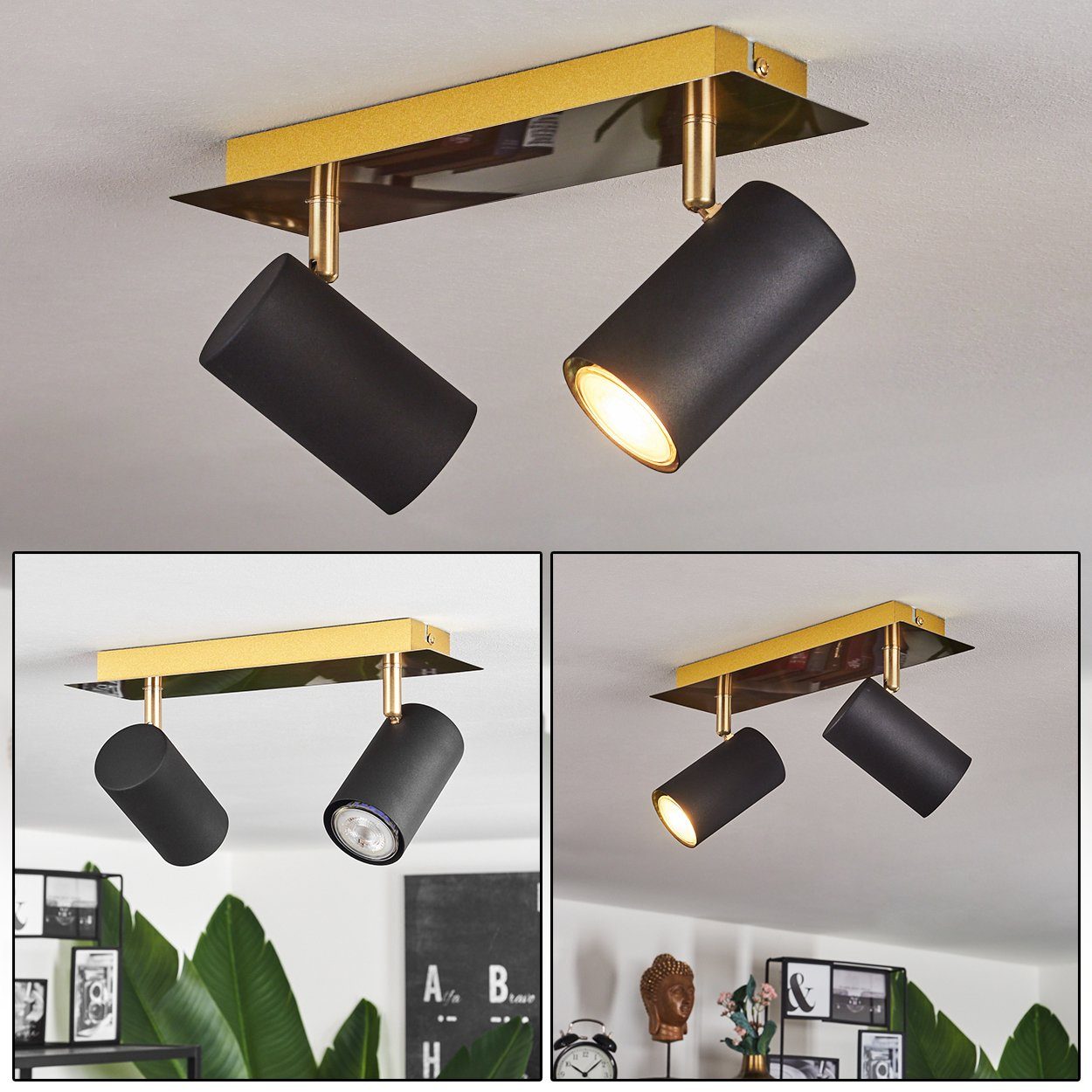 hofstein Deckenleuchte »Godo« moderne Deckenlampe aus Metall in Schwarz/Goldfarben, ohne Leuchtmittel, Leuchte mit verstellbaren Strahlern, 2xGU10