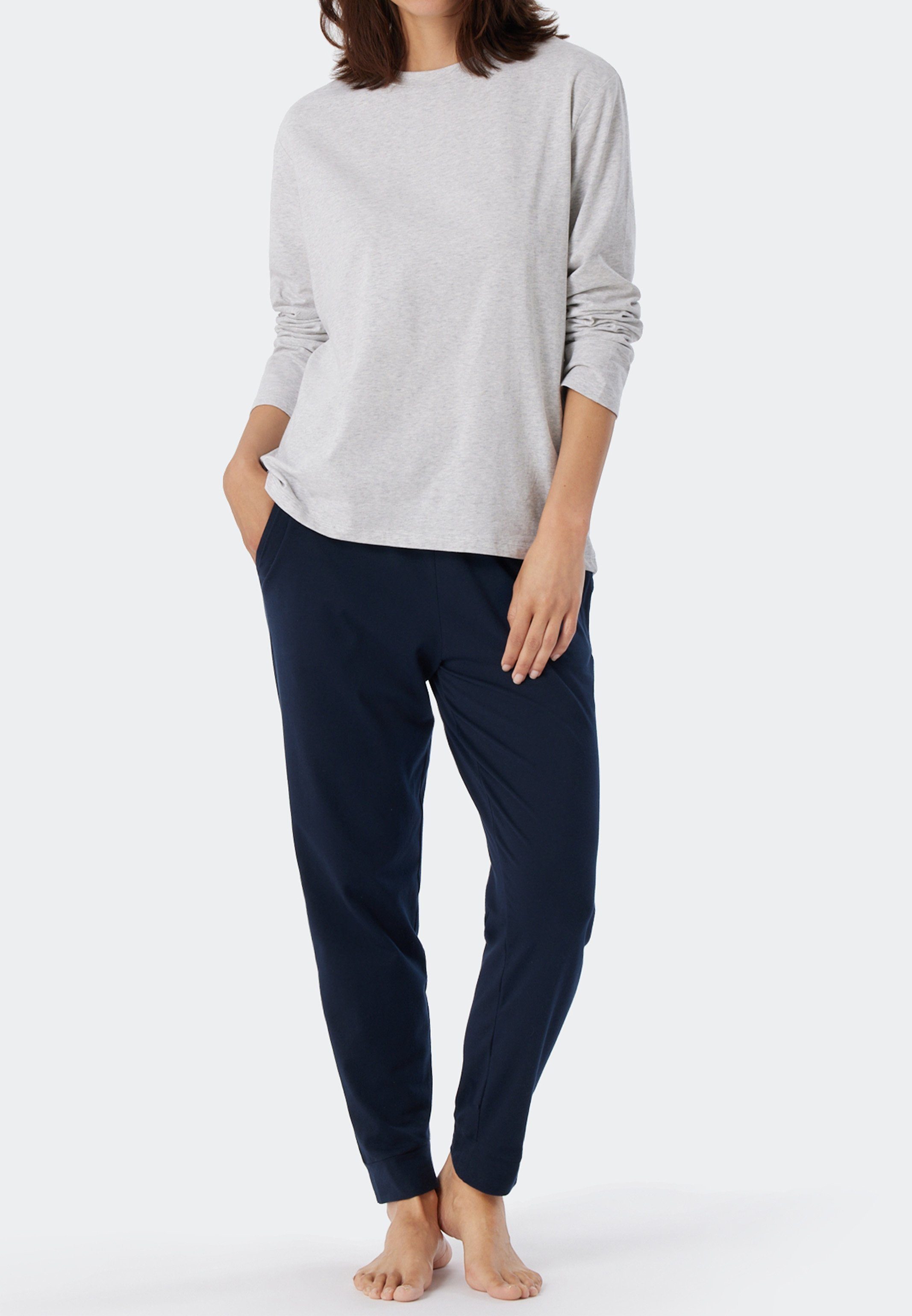 Grau-Melange langarm (1-tlg) Shirt Schiesser Organic Pyjamaoberteil Cotton Mix Schlafanzug - & Baumwolle Relax -