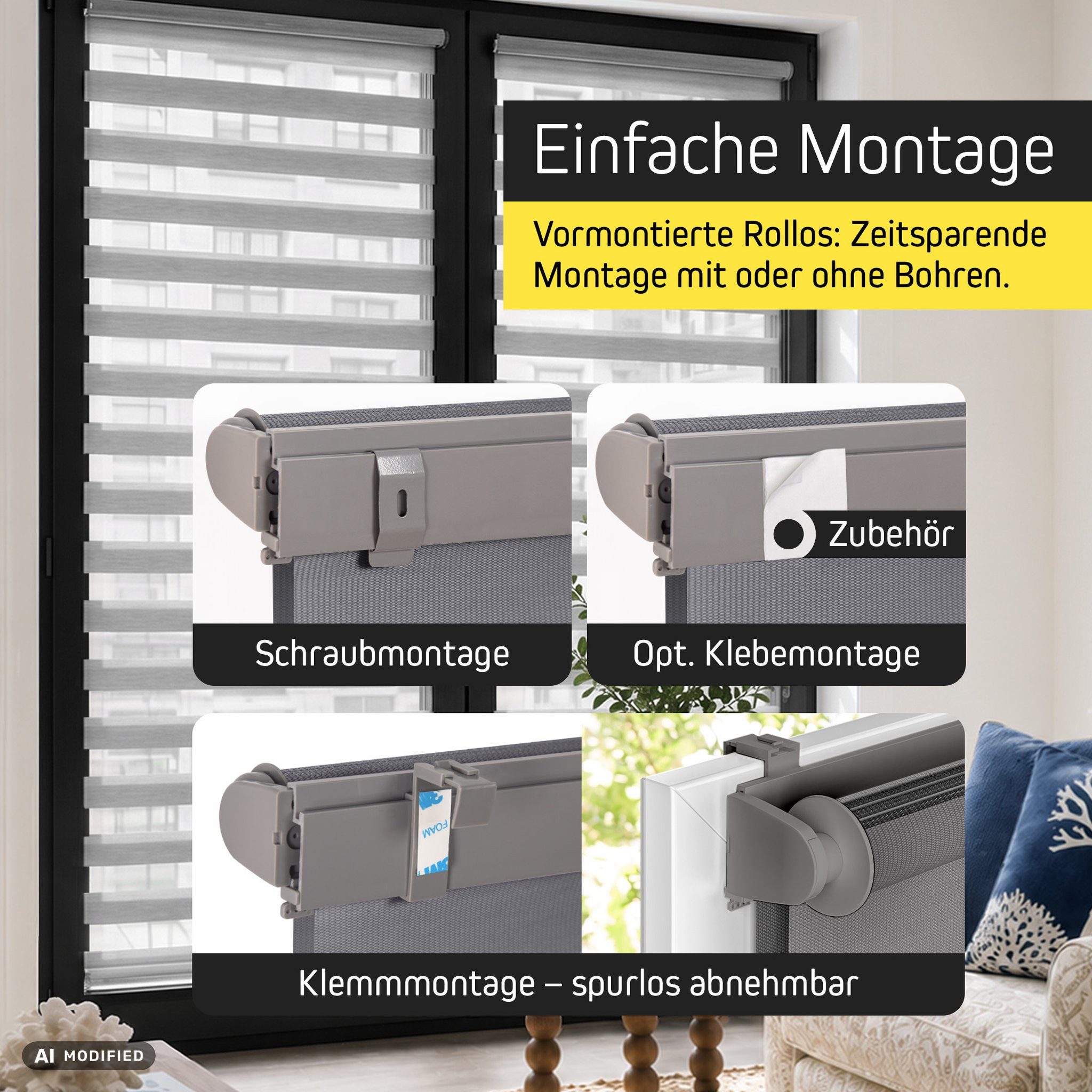 Doppelrollo Zevra Doppelrollo Duo Rollo 35x160cm dunkelgrau dunkelgrau, Victoria M., halbtransparent, ohne Bohren, freihängend, verschraubt, Feuchtraumgeeignet, – Bild 3 von 5