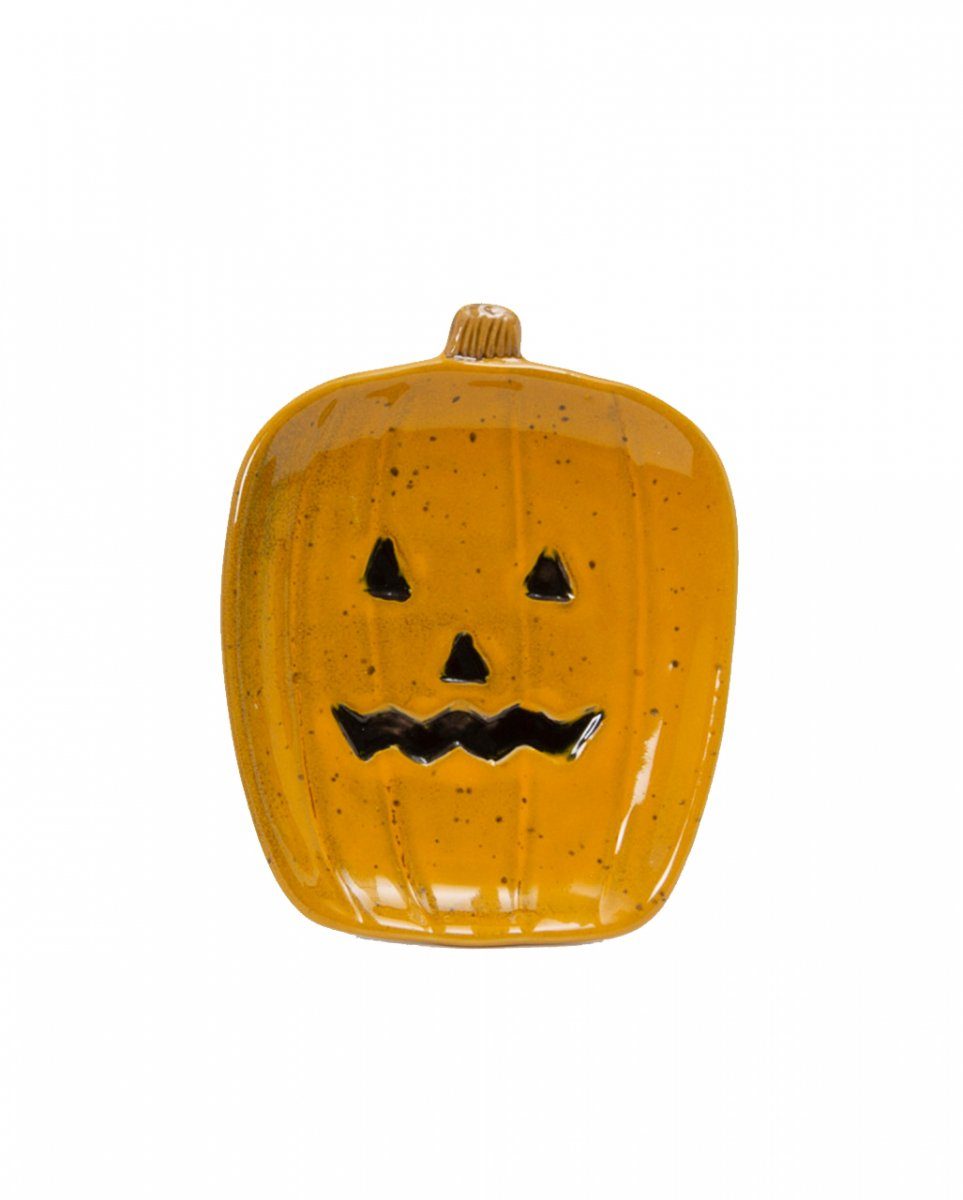 Horror-Shop Dekofigur Halloween Kürbis Keramik Teller Gelb 17 cm