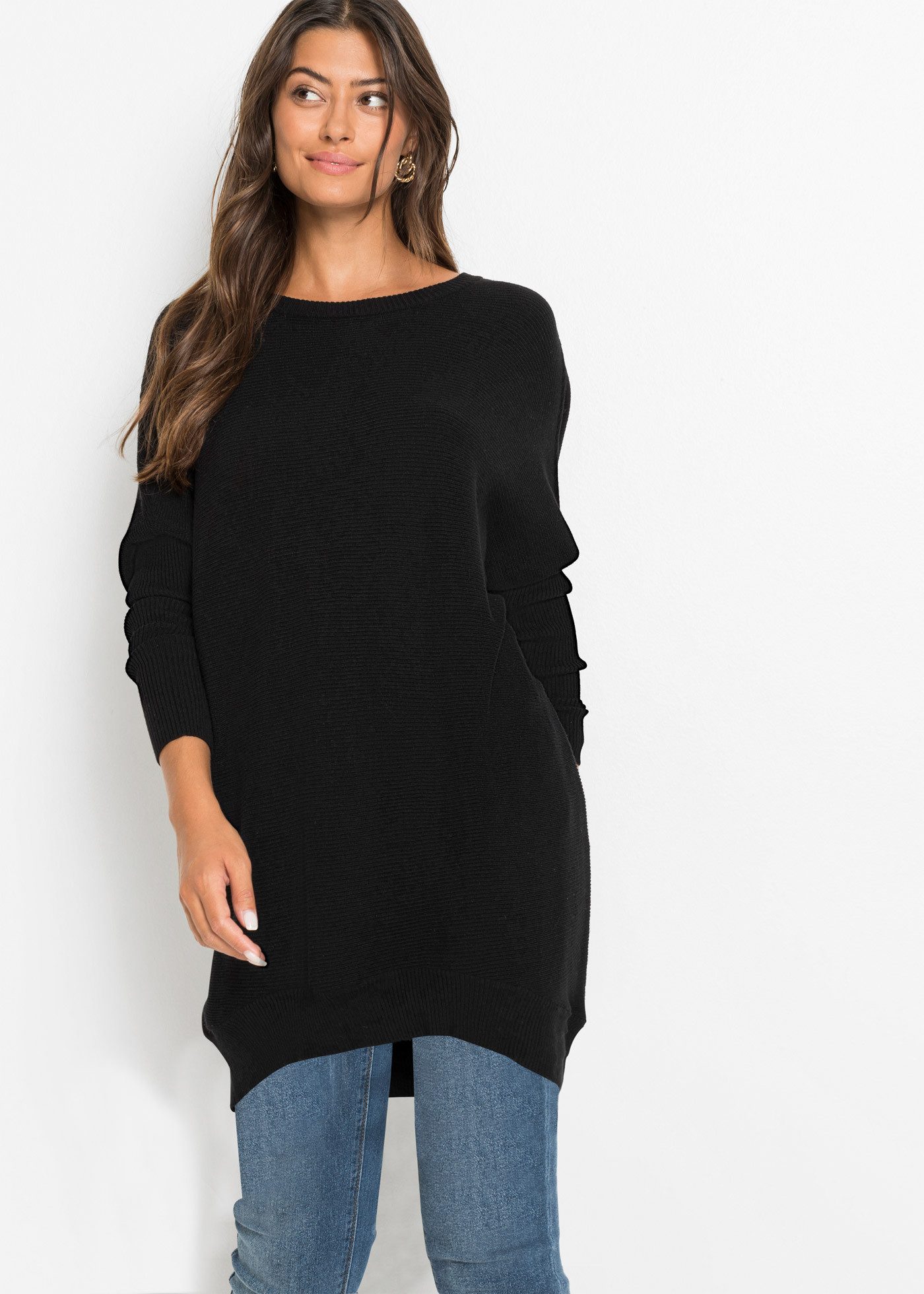 bonprix Longpullover aus Viskose-Mix, mit Langarm, für Wintermode, Oversize Passform